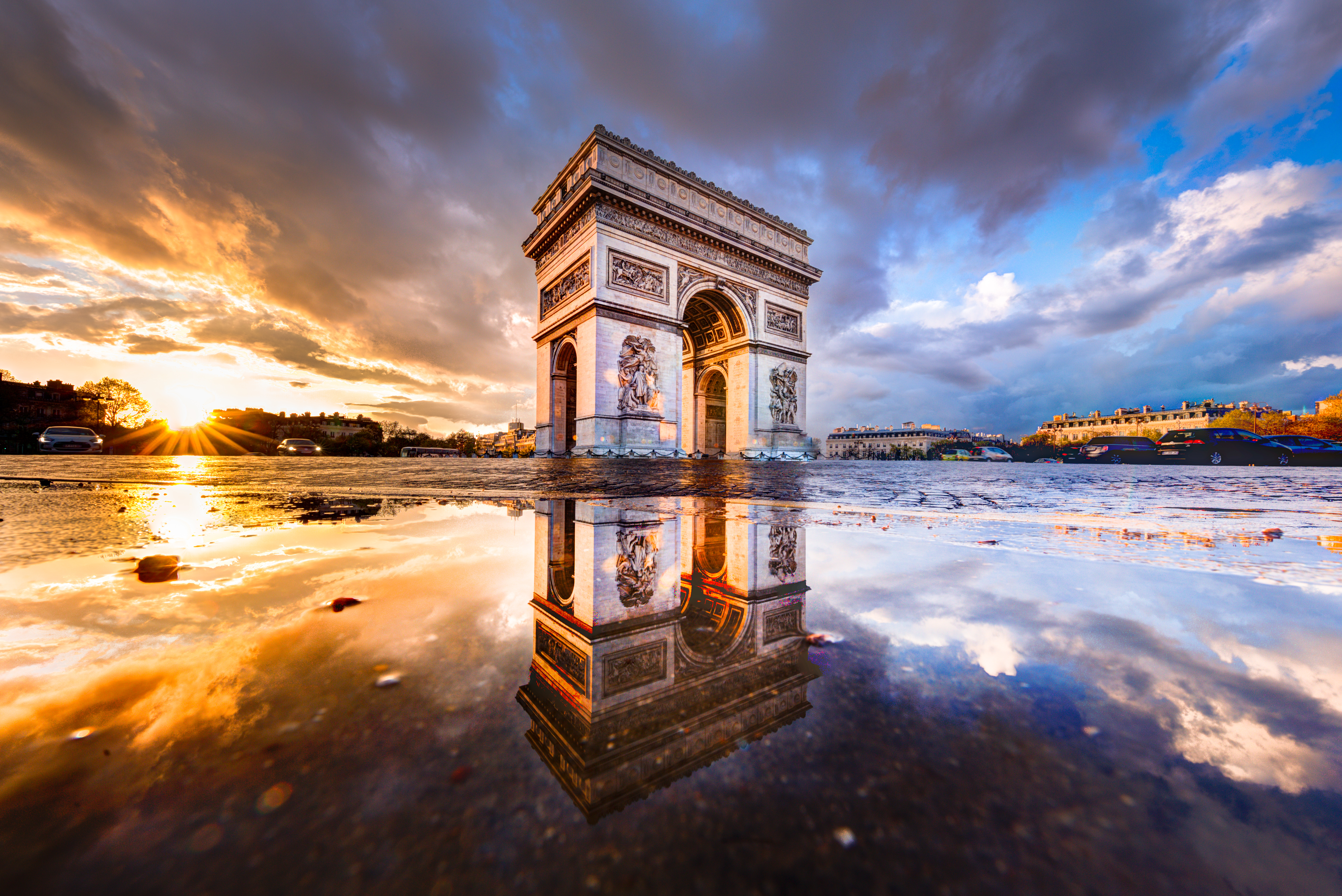Arc De Triomphe Cloud France Monument Paris Reflection 5370x3586