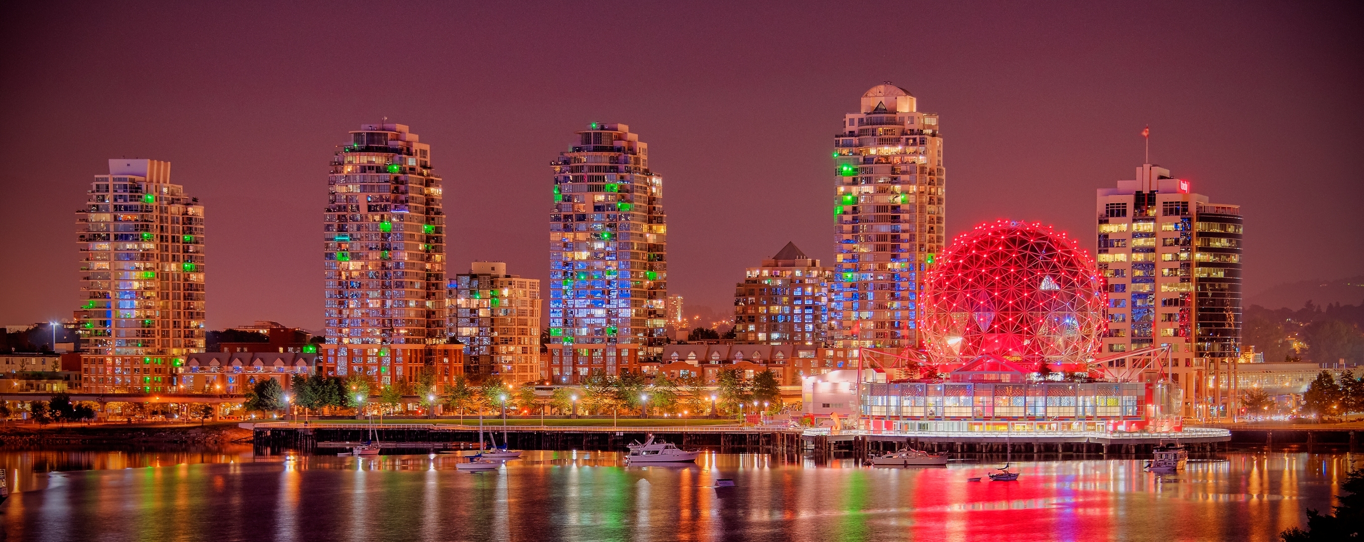 Man Made Vancouver City Light Night Cityscape 2716x1080