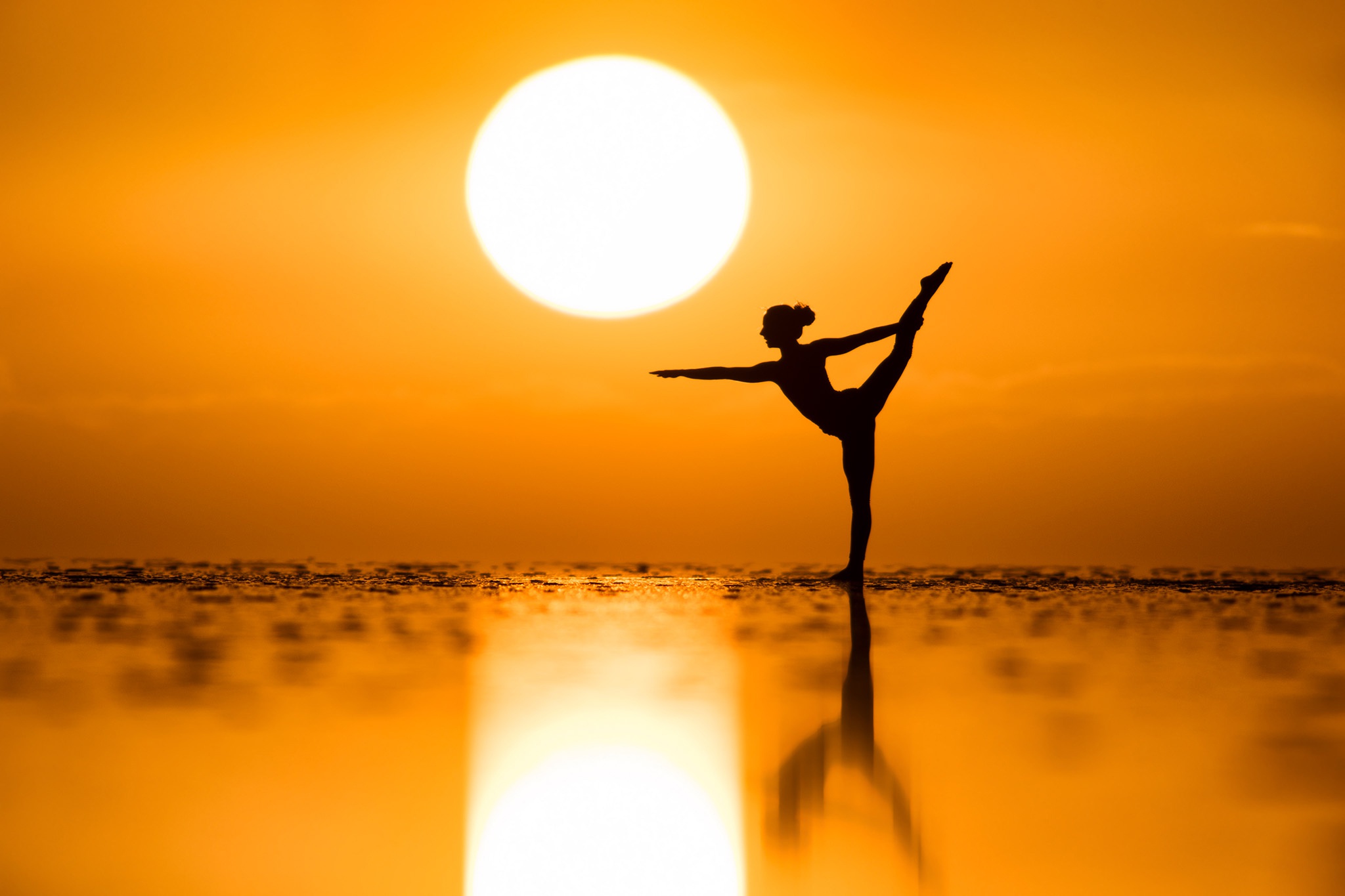 Girl Reflection Silhouette Sun Sunset Woman Yoga 2048x1365