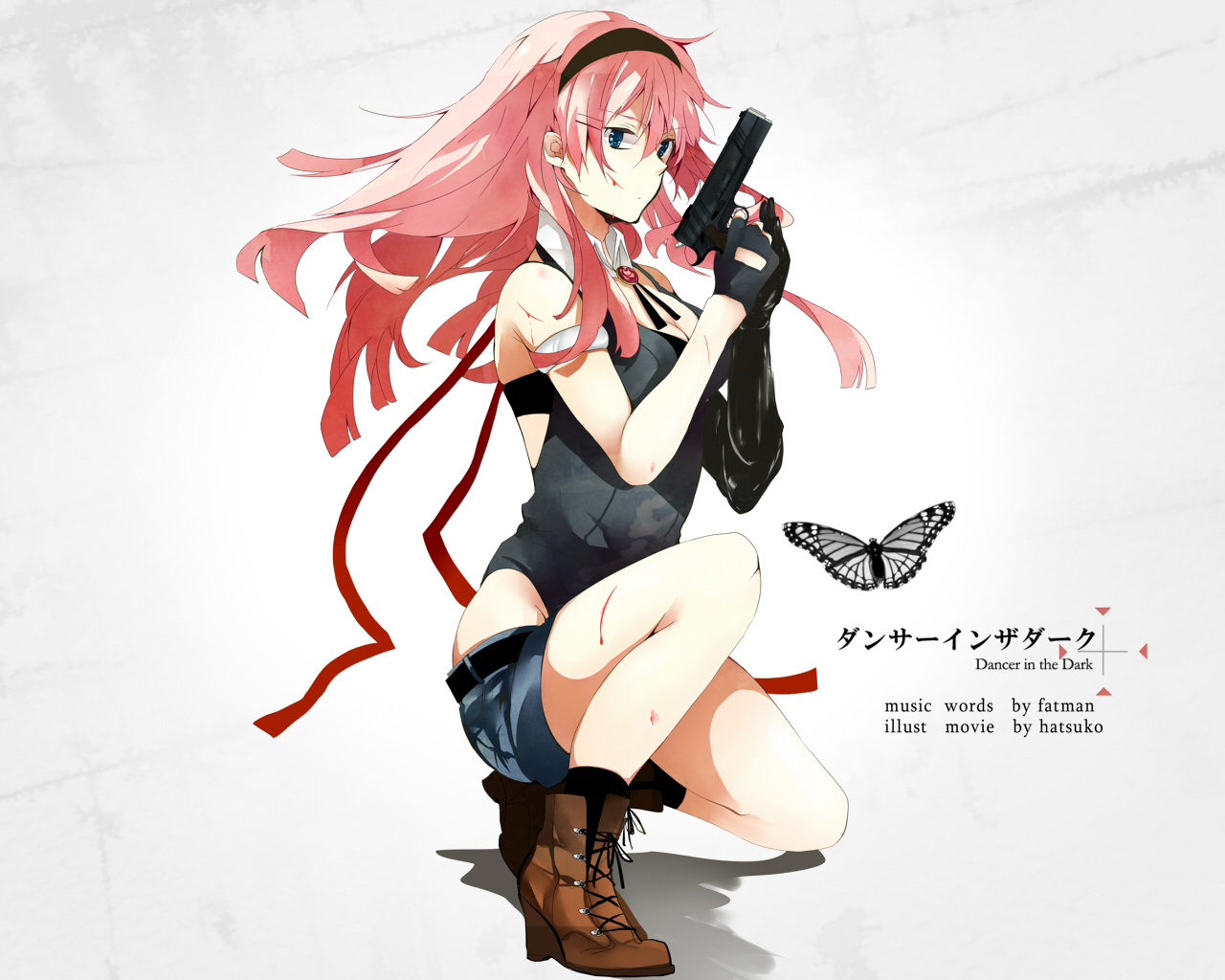 Boots Glove Gun High Heels Luka Megurine Pink Hair Shorts Song Illustration Vocaloid 1280x1024