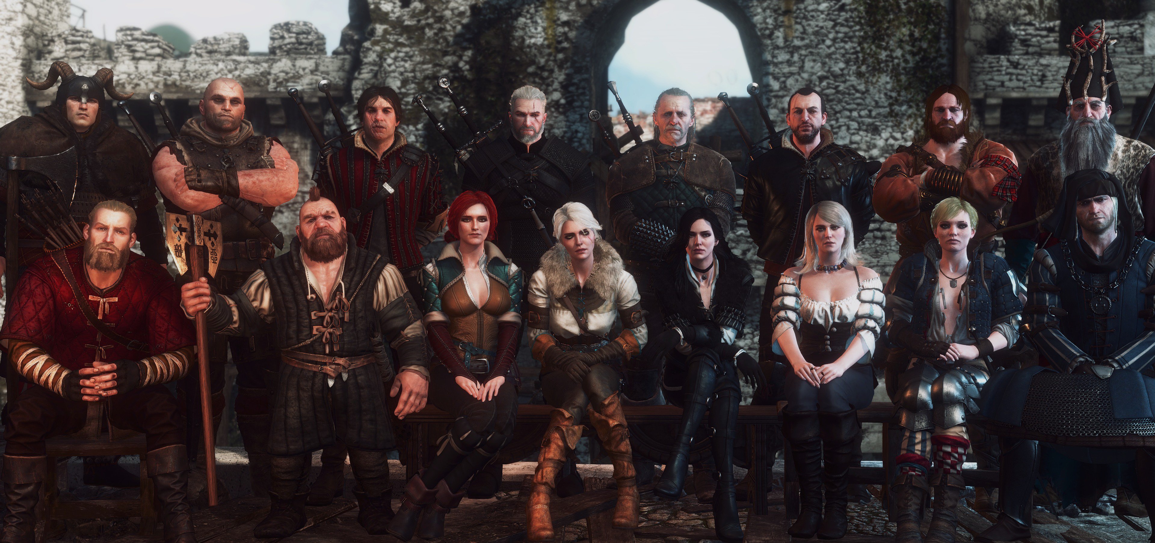 The Witcher The Witcher 3 Wild Hunt Group Of People Kaer Morhen Geralt Of Rivia Yennefer Triss Merig 3840x1805