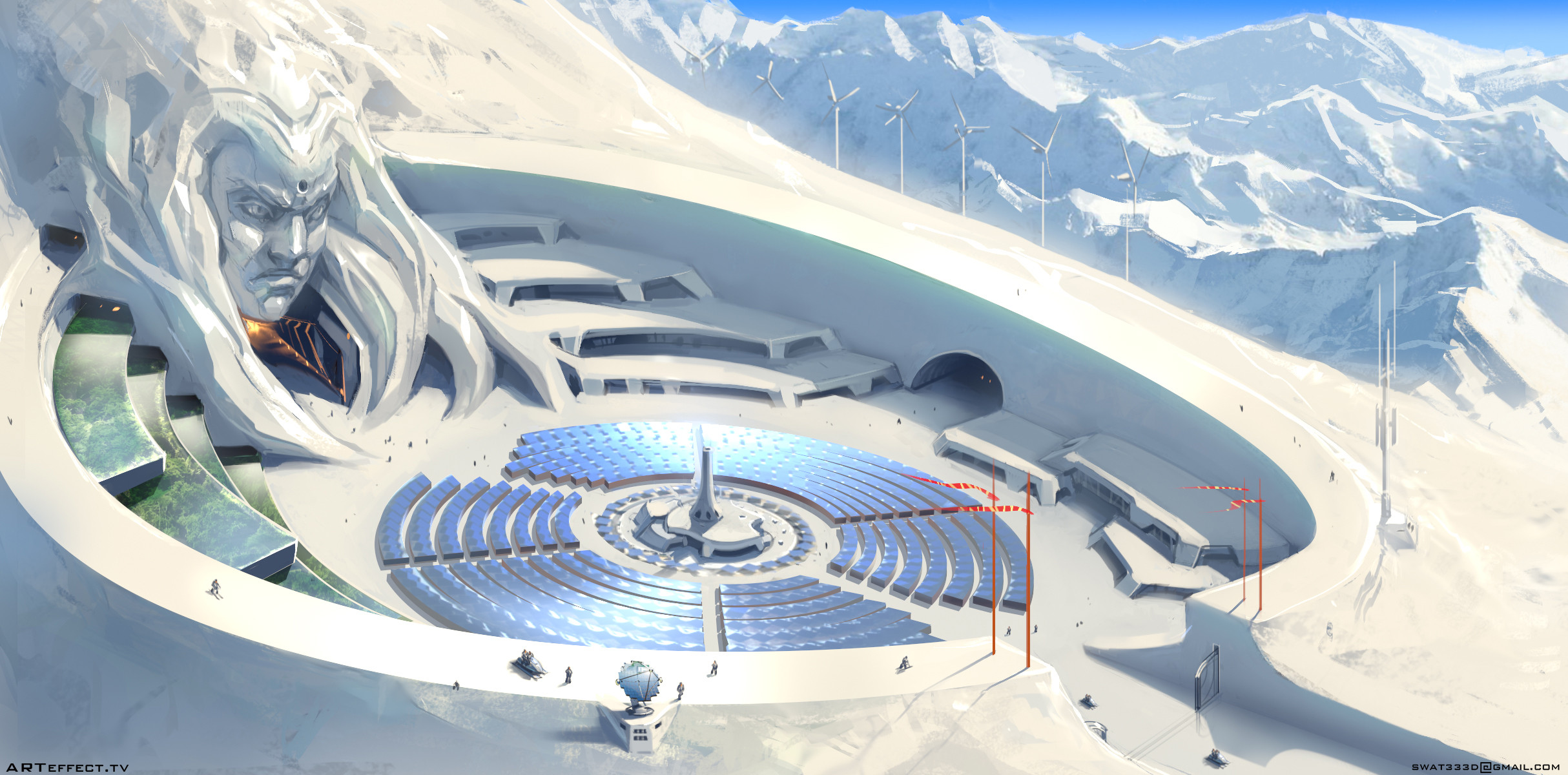 Digital Digital Art Snow Mountains Illustration Landscape Science Fiction Concept Art Solar Panel Wi 2428x1200