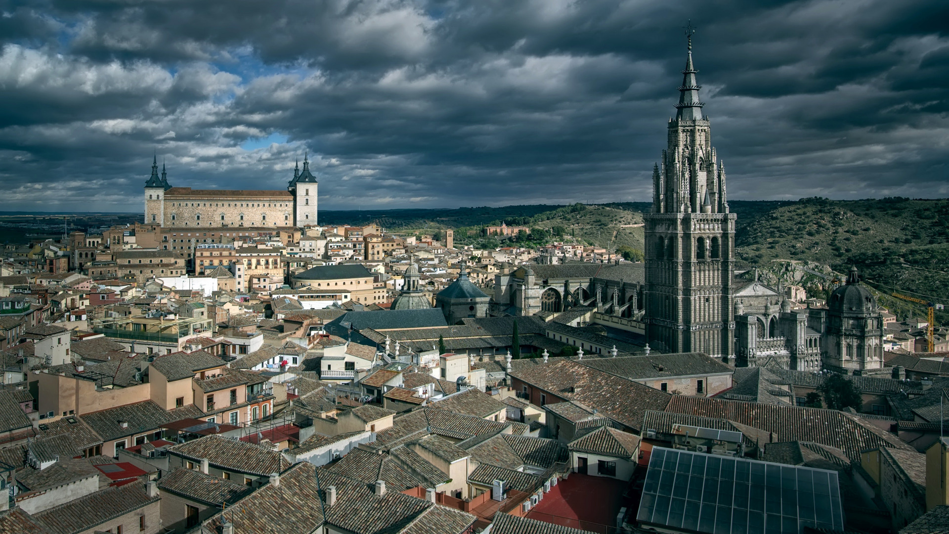 Architecture Building City Cityscape Toledo Spain Castle Tower Cathedral Clouds Rooftops Old Buildin 1920x1080