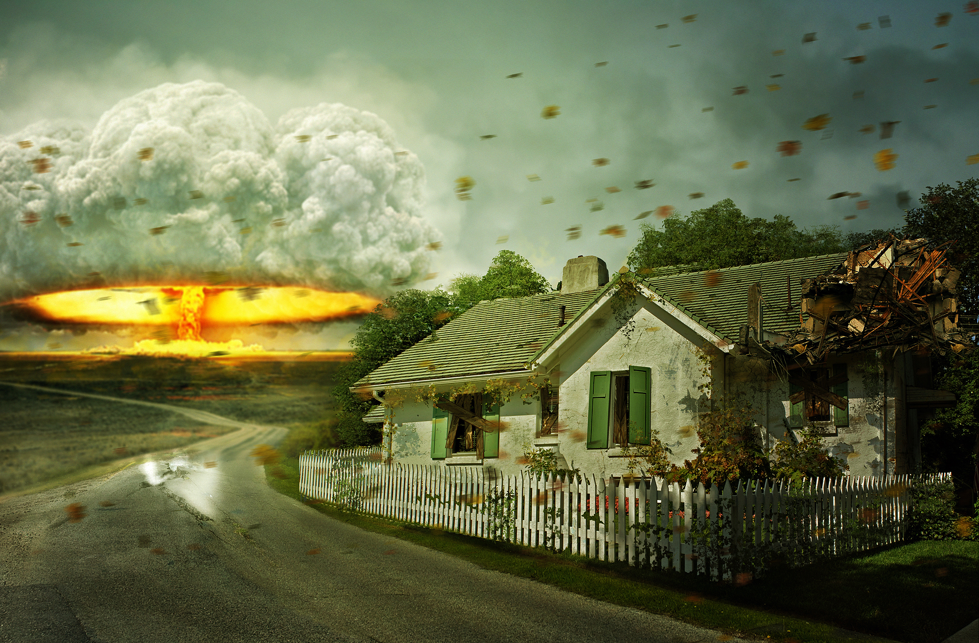 Sci Fi Apocalyptic Mushroom Cloud Nuclear Explosion Bomb House 2000x1314