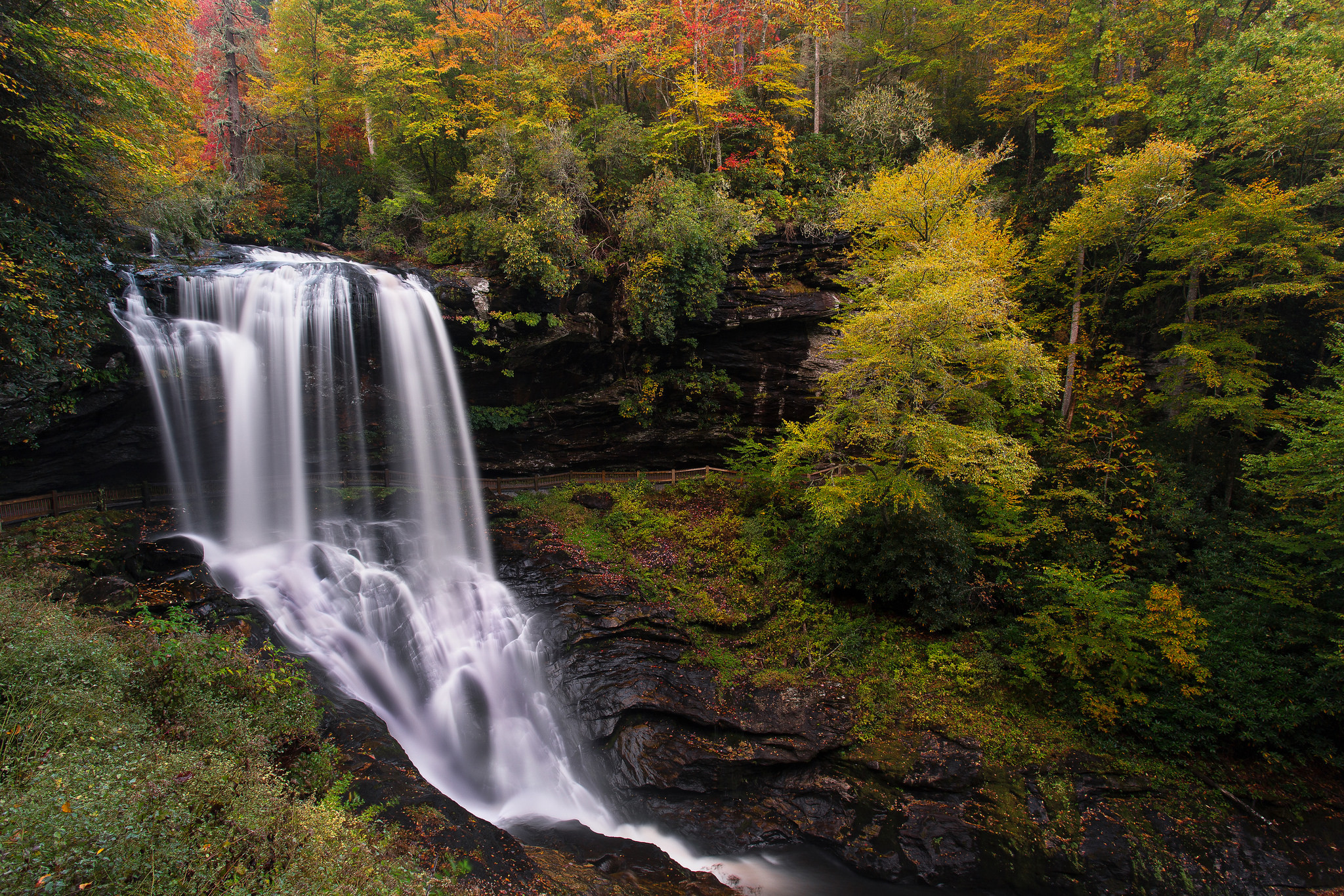 Forest Nature North Carolina Rock Usa Waterfall 2048x1365