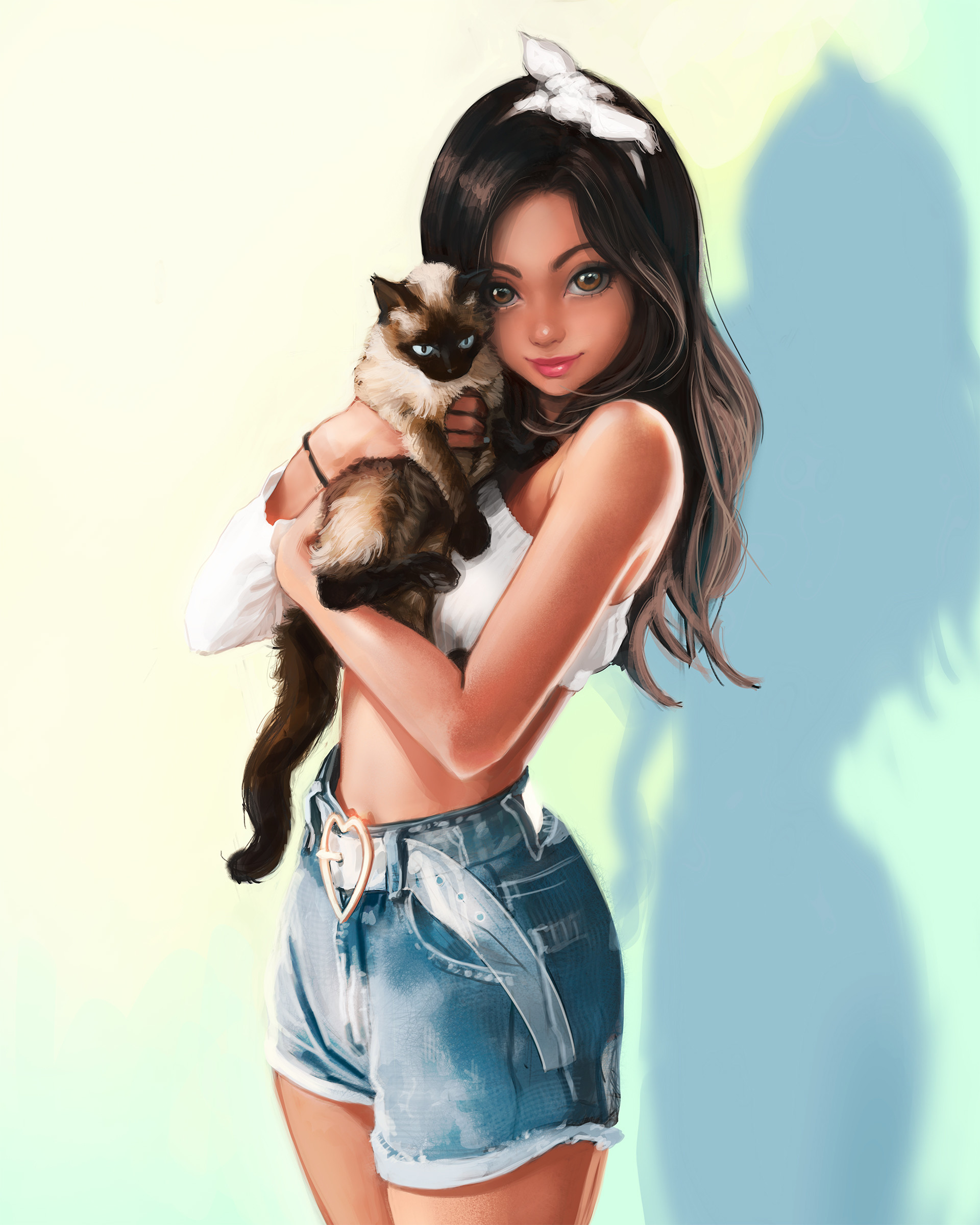 Digital Art Concept Art Artwork Women People Painting Ivan Talavera Simple Background Feline 1920x2400