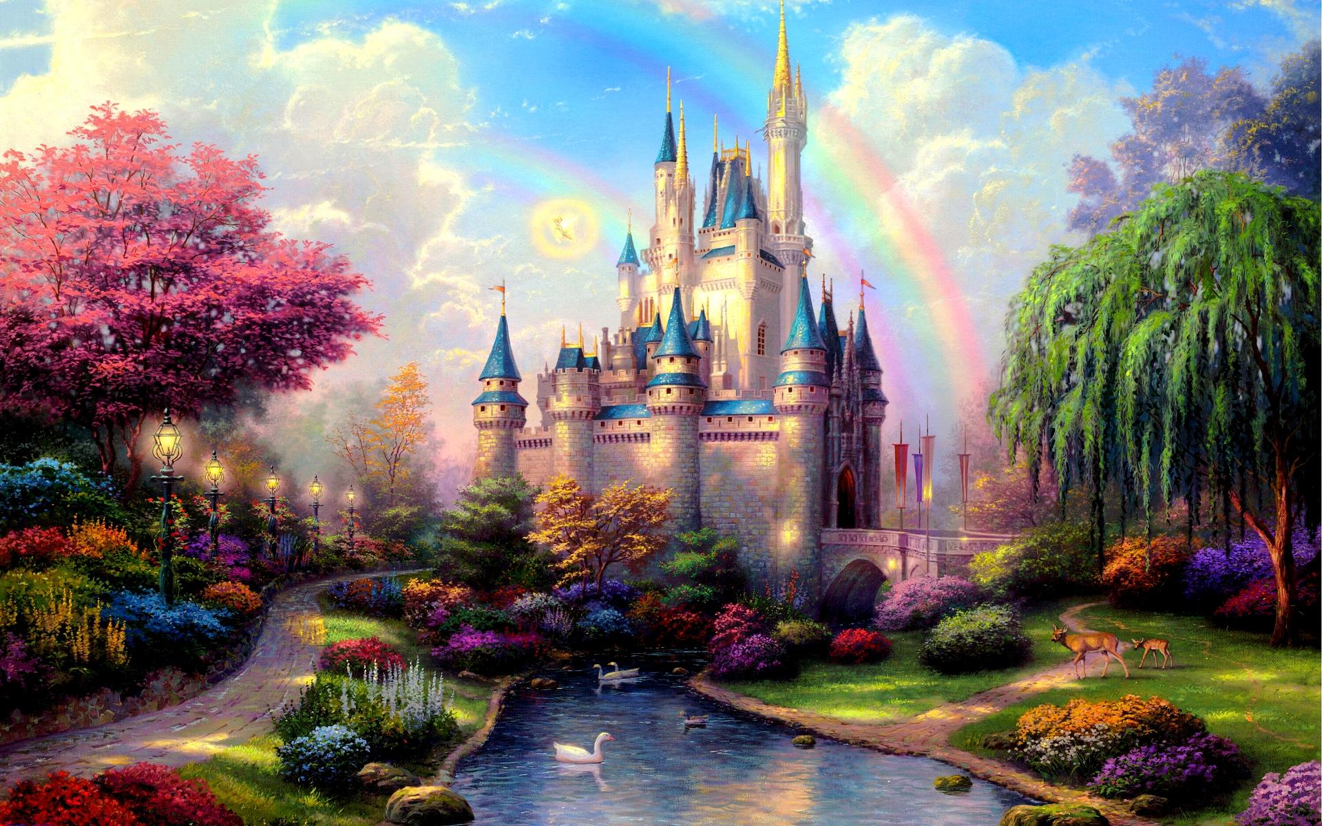 Bush Castle Cinderella Castle Colorful Fantasy River Swan Tree 1920x1200