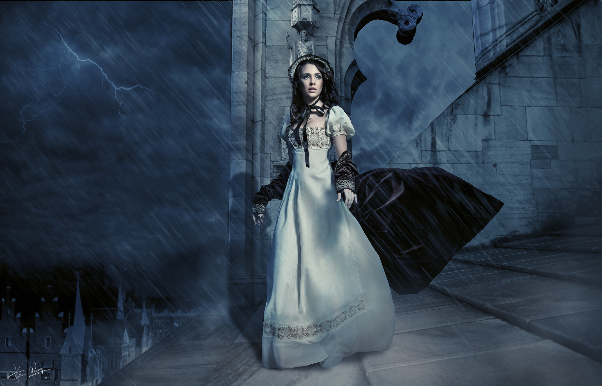 Castle Dress Girl Hat Lightning Model Rain Thunderstorm Woman 2048x1315