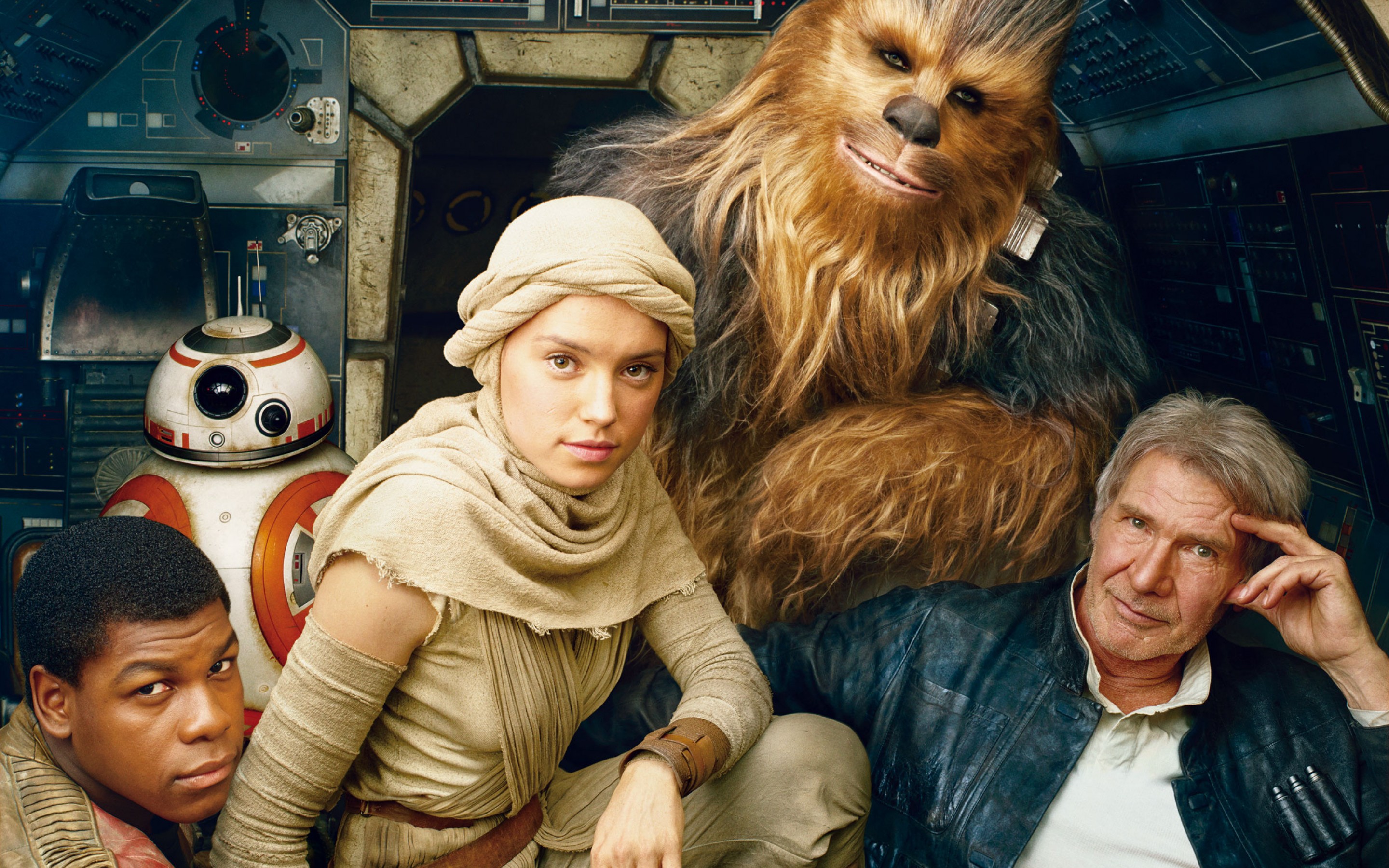Bb 8 Chewbacca Daisy Ridley Finn Star Wars Han Solo Harrison Ford John Boyega Rey Star Wars Star War 2880x1800