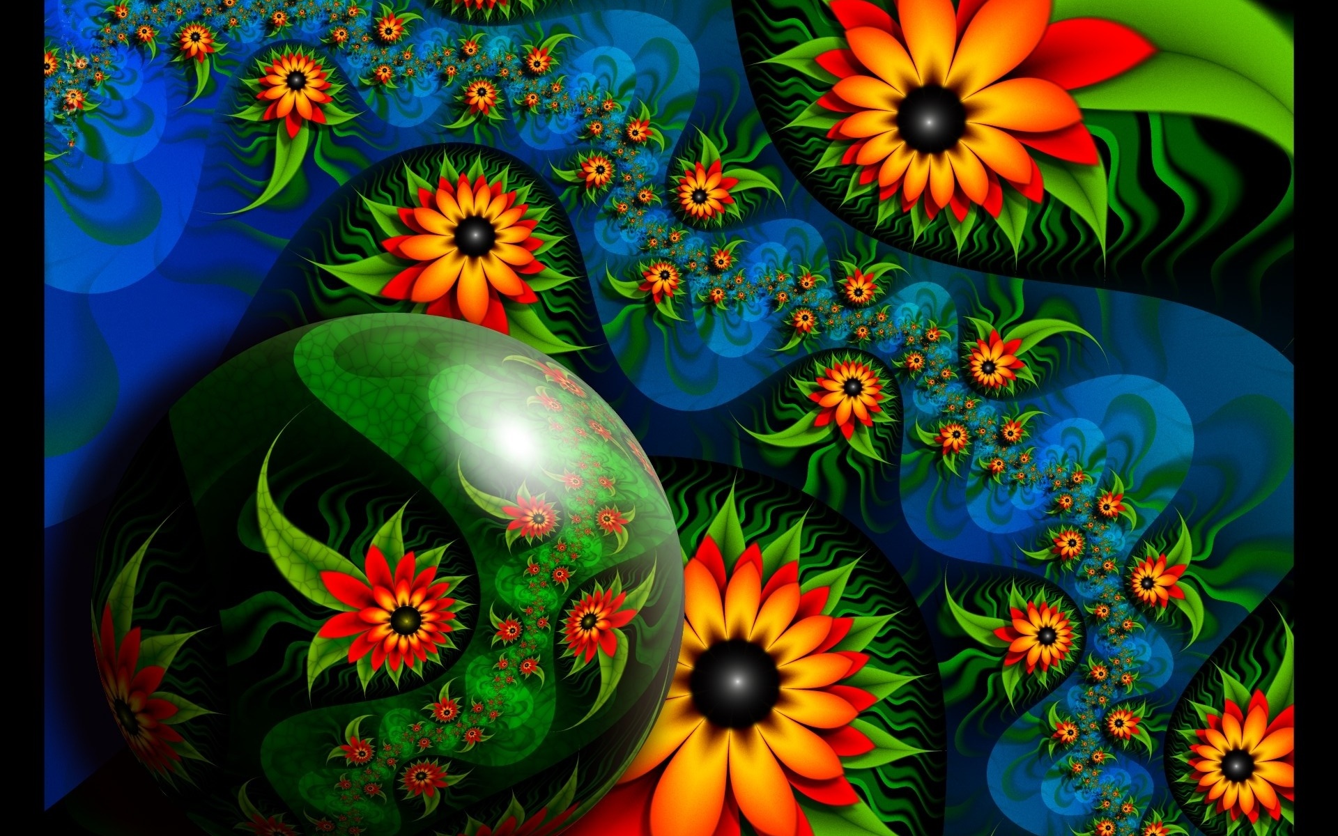 Artistic Black Eyed Susan Colors Flower Fractal 1920x1200