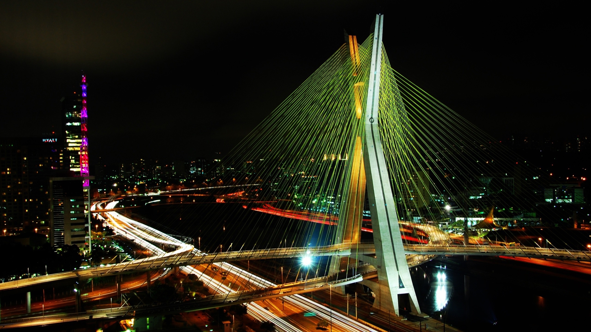 Bridge City Cityscape Freeway Highway Light Night Sao Paulo 1920x1080