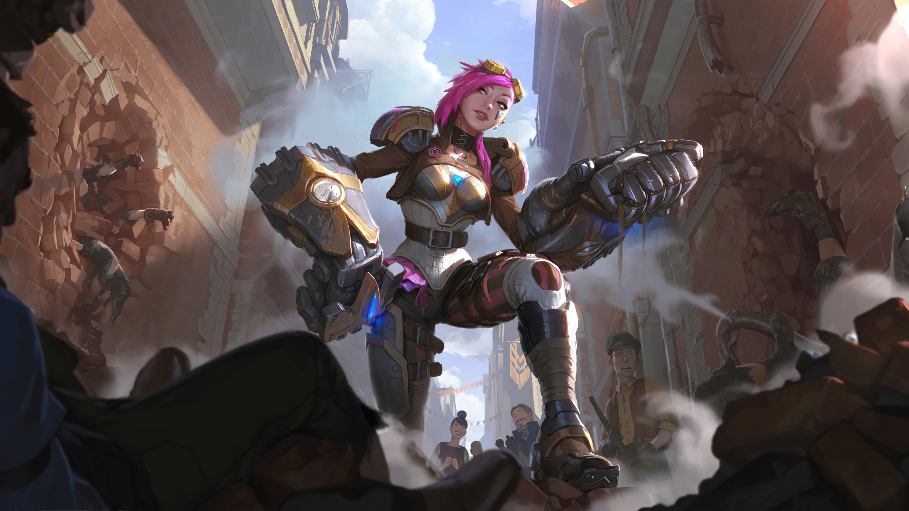 Vi Legends Of Runeterra Video Games Video Game Girls Pink Hair Fantasy Girl Fantasy Art 3840x2160