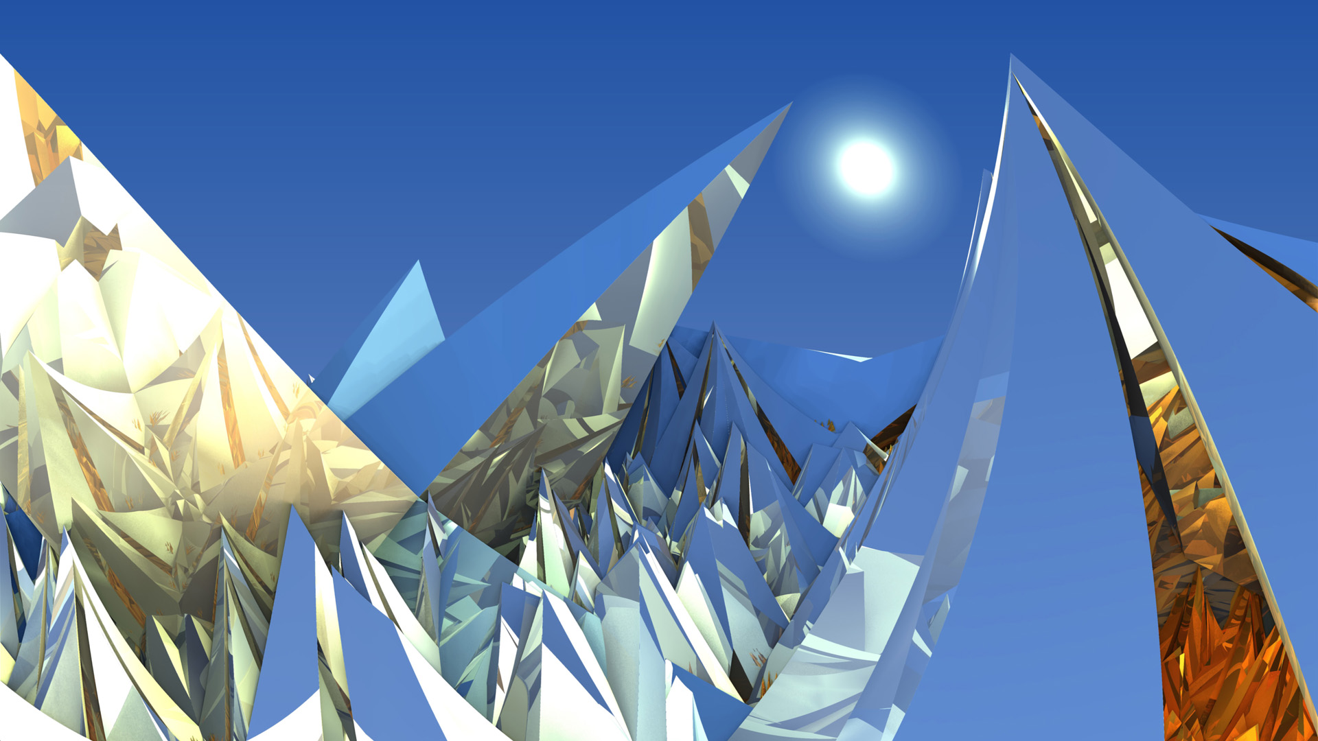 3D Abstract Artistic Digital Art Fractal Mandelbulb 3D Spikes Blue White Reflection CGi Geometry 1920x1080