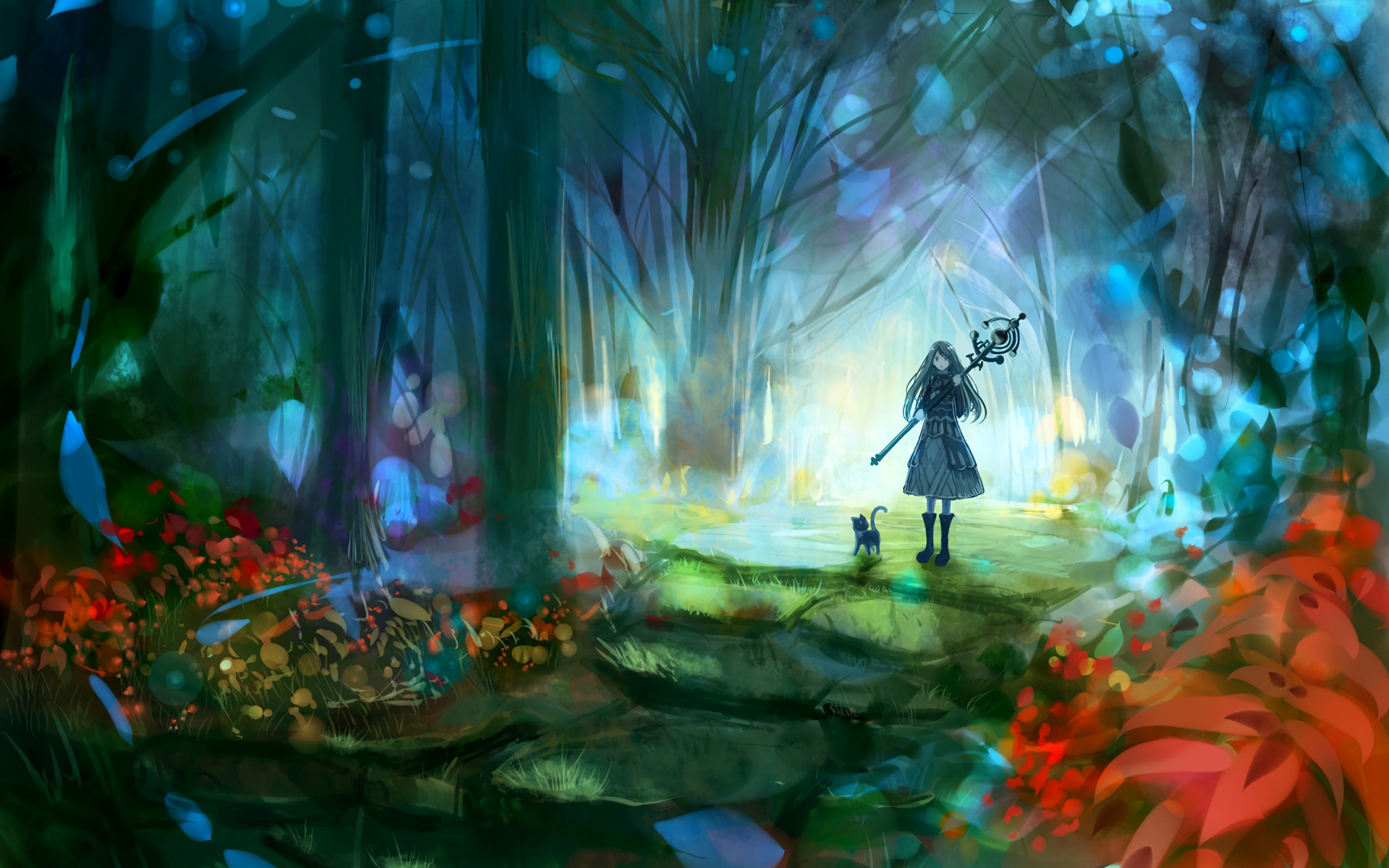 Forest Cat Girl Staff 1920x1200