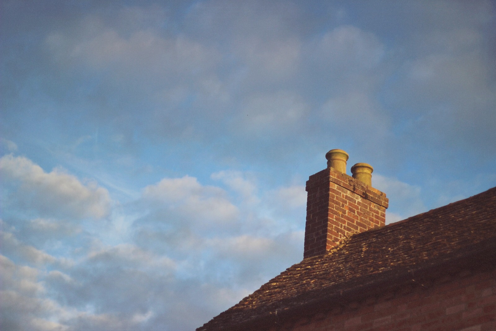 Sky Blue Clouds Bricks Chimneys Rooftops 1600x1066