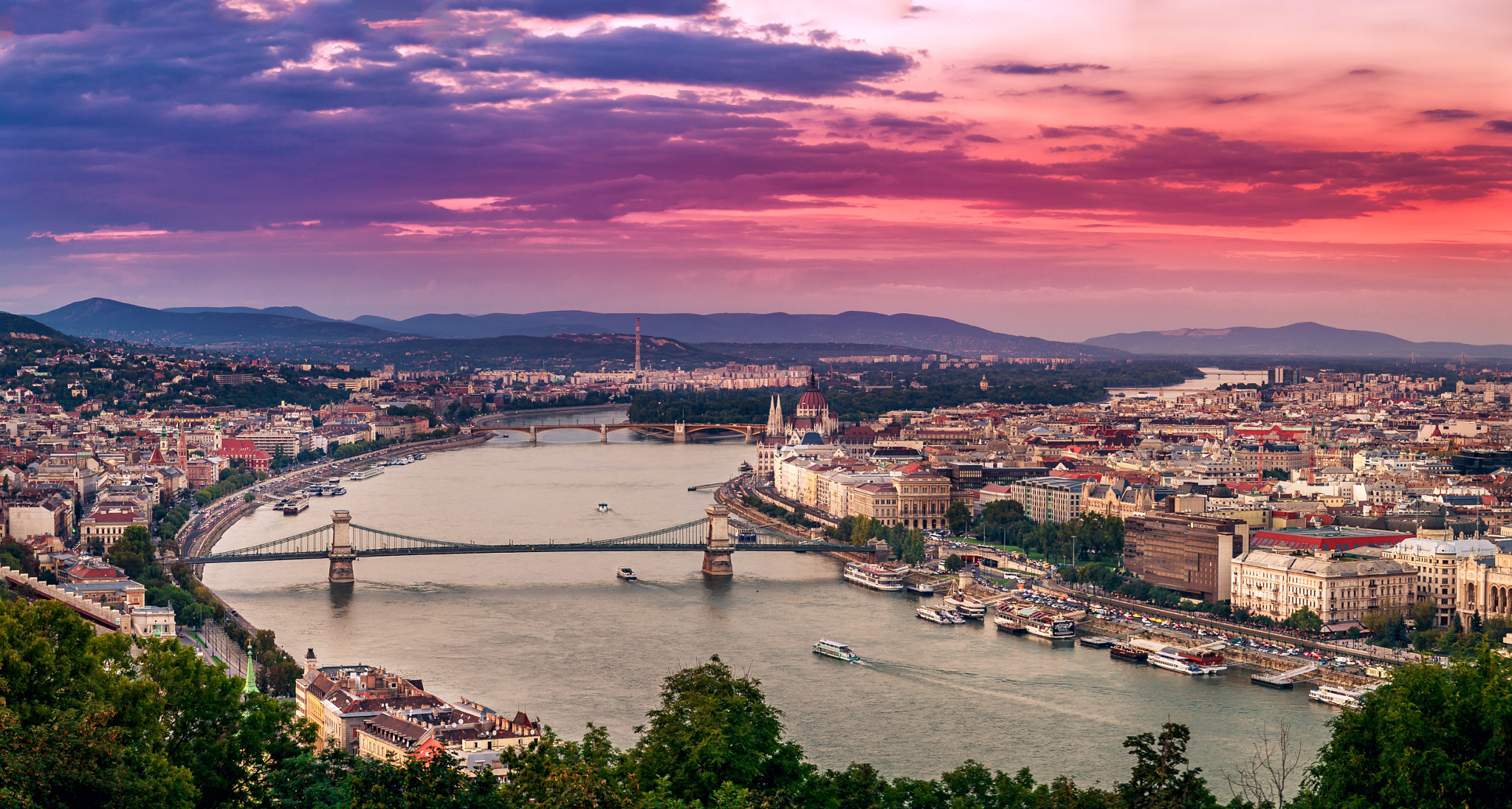 Budapest Hungary City Bridge Cityscape Sky 2048x1096
