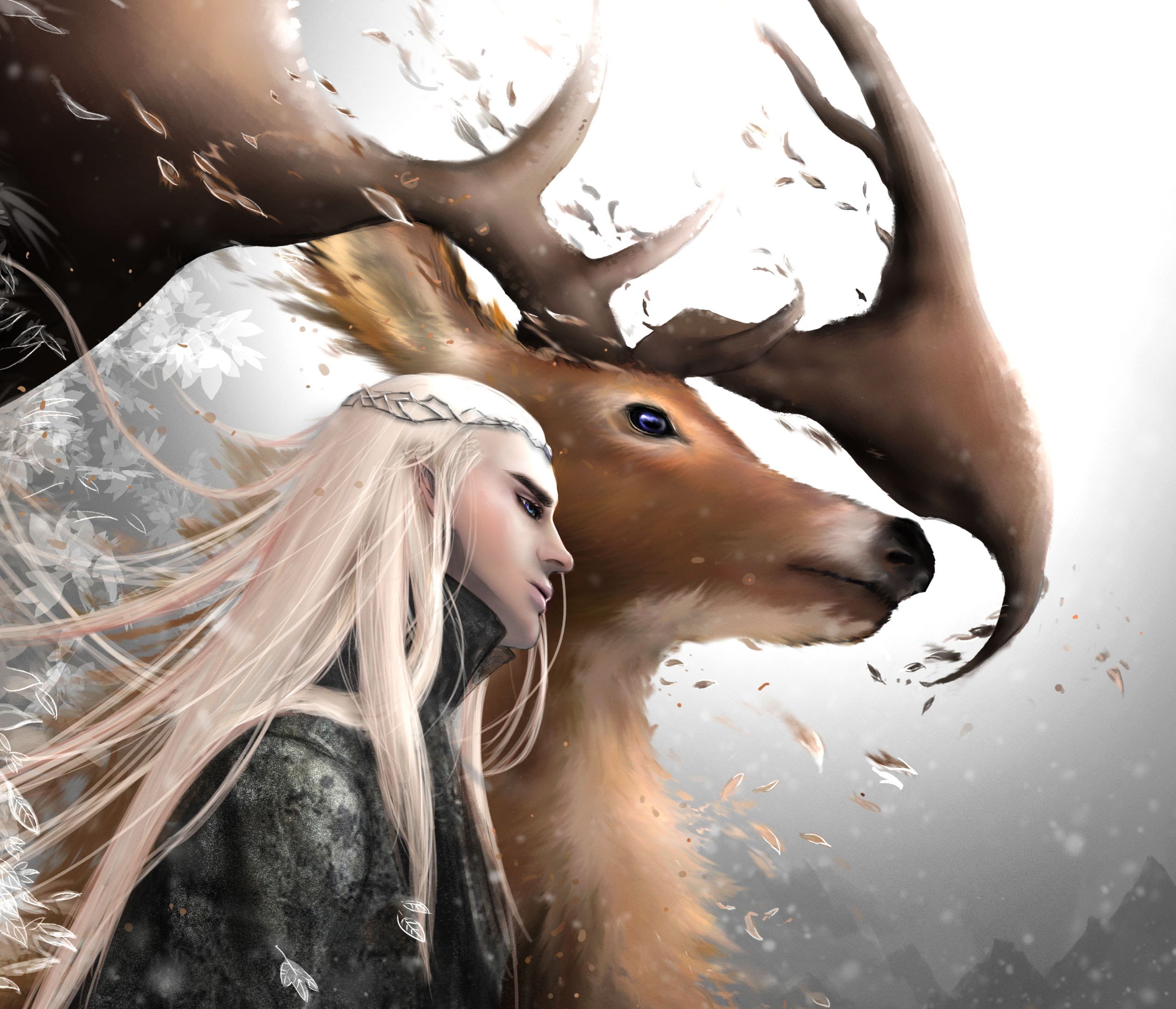 Lord Of The Rings Deer Elf Man White Hair Antler Thranduil Stag 2550x2189