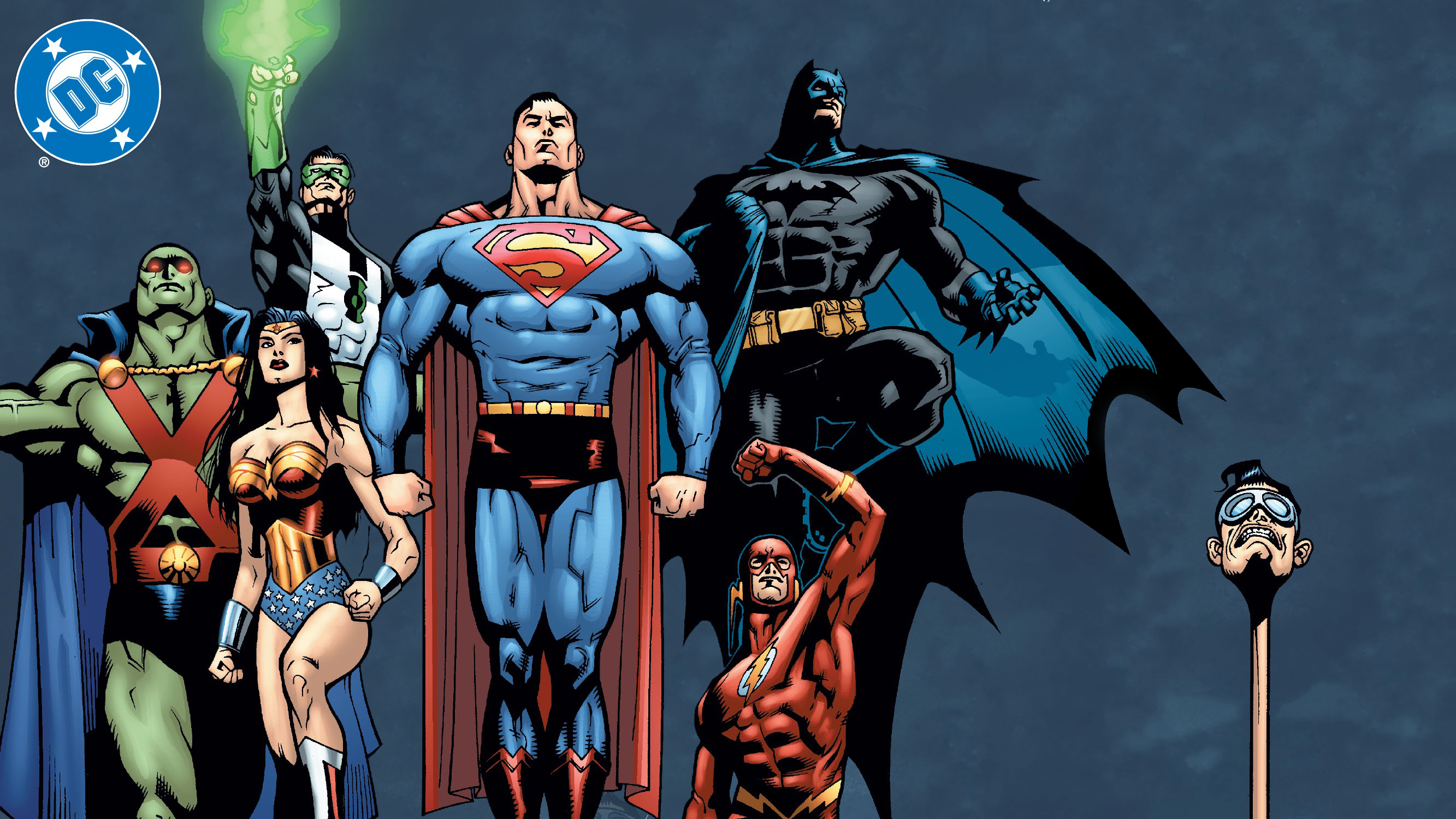 Martian Manhunter Wonder Woman Green Lantern Superman Batman Flash Plastic Man DC Comics Justice Lea 2666x1500