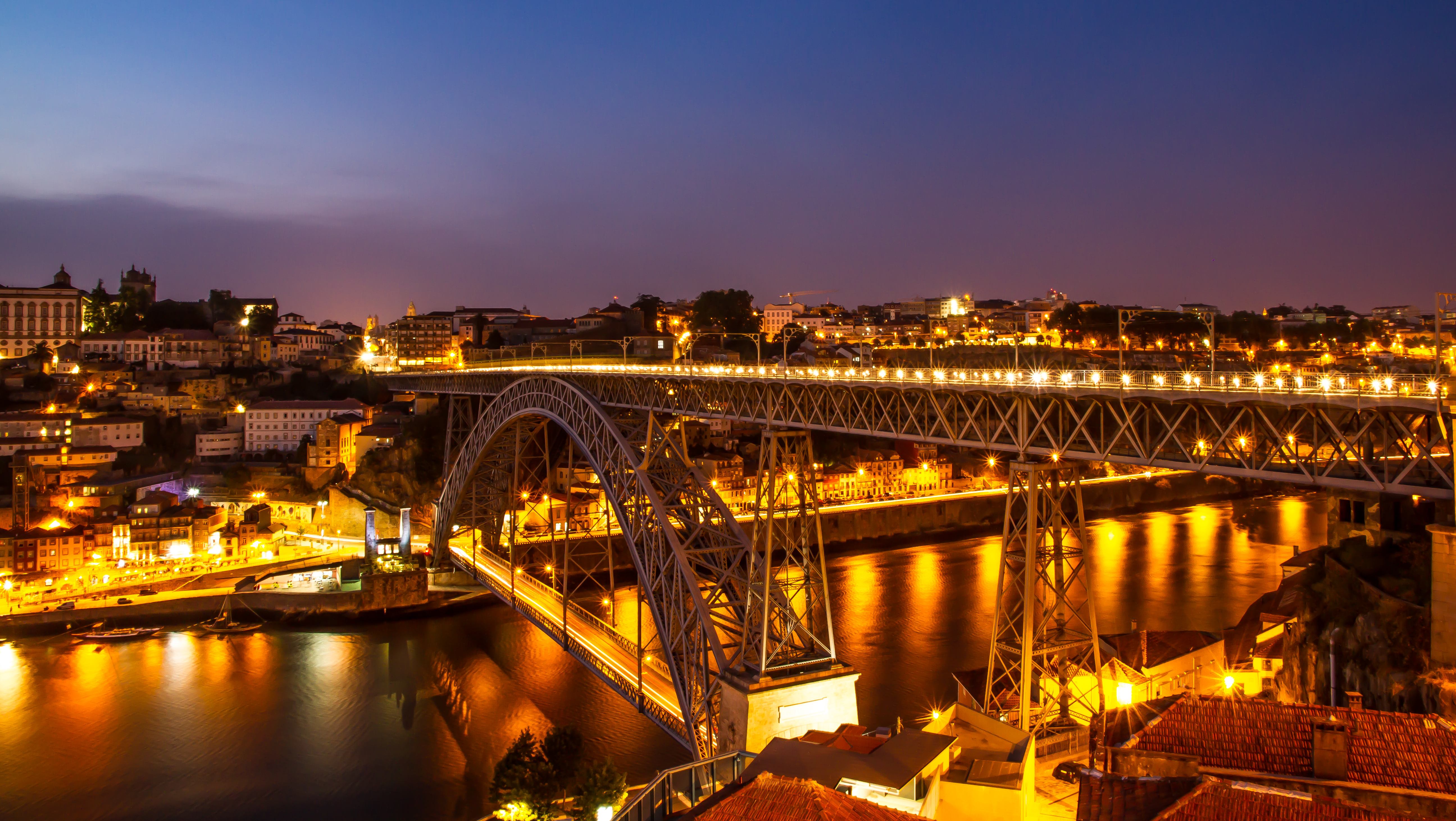 Bridge City Night Porto Portugal River 5184x2923