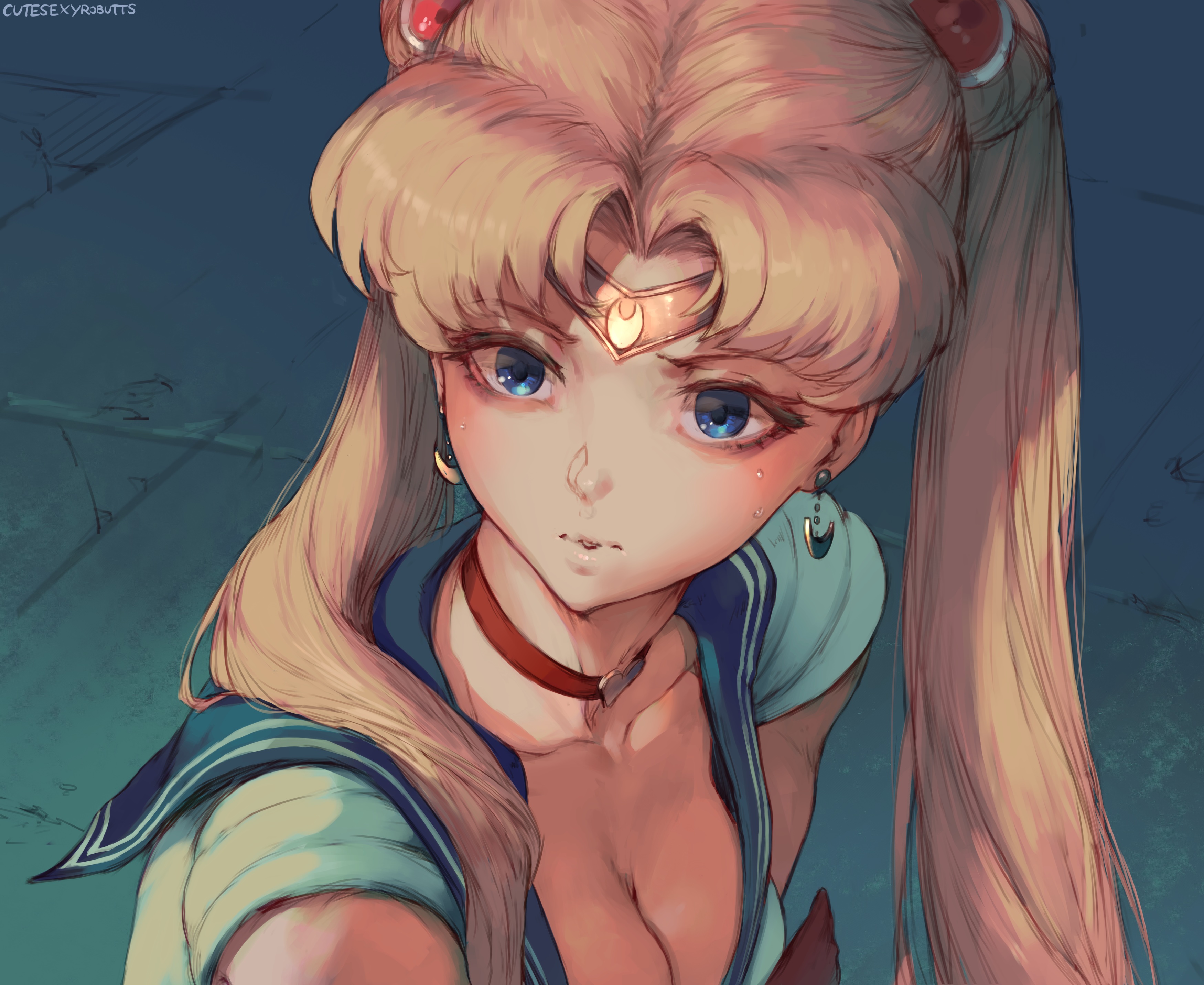 Sailor Moon Tsukino Usagi Twintails Blue Eyes Long Hair Collar Choker School Uniform Parody Headband 3500x2865