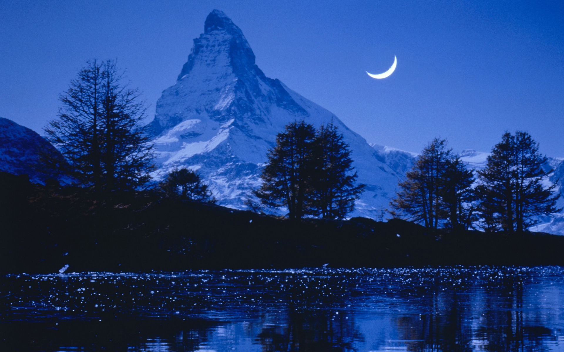 Blue Earth Evening Matterhorn Moon Mountain Nature Night Peak Sky Switzerland Tree 1920x1200