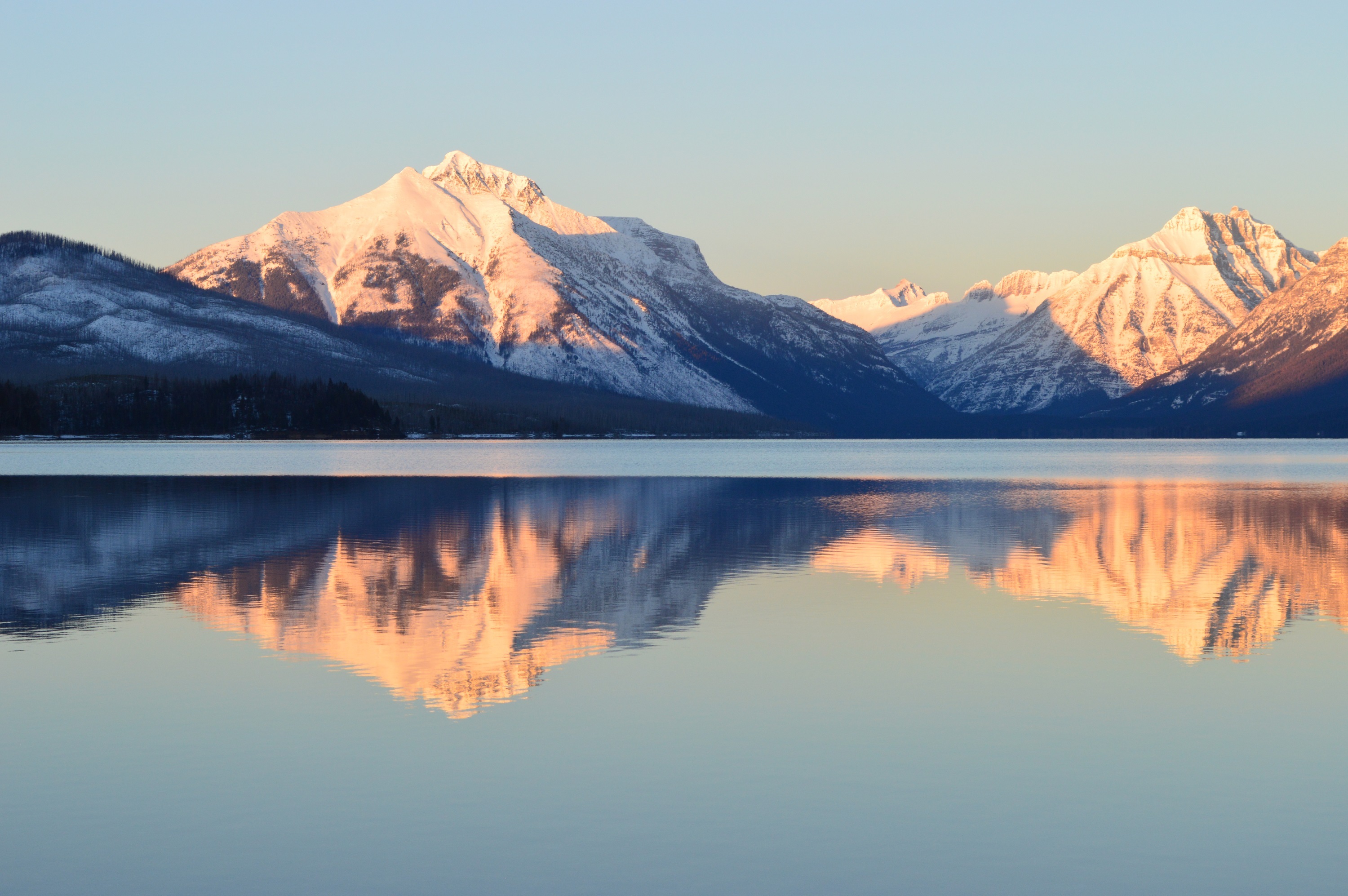 Lake McDonald Glacier National Park Montana Mountain USA Reflection Winter Nature 3000x1994