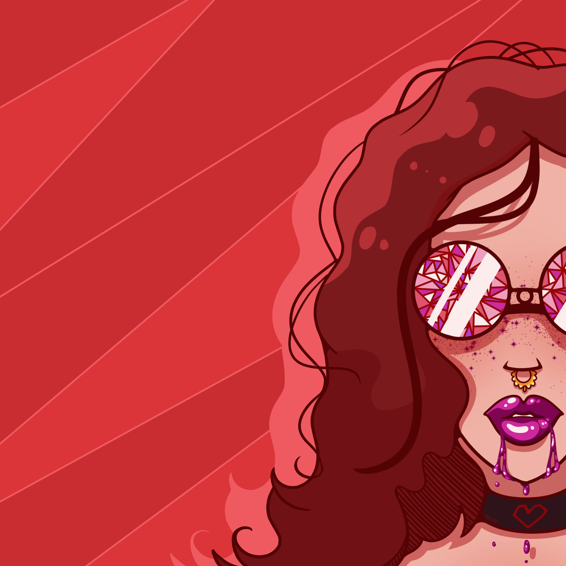 Women Face Artwork Shades Red Glasses 1920x1920