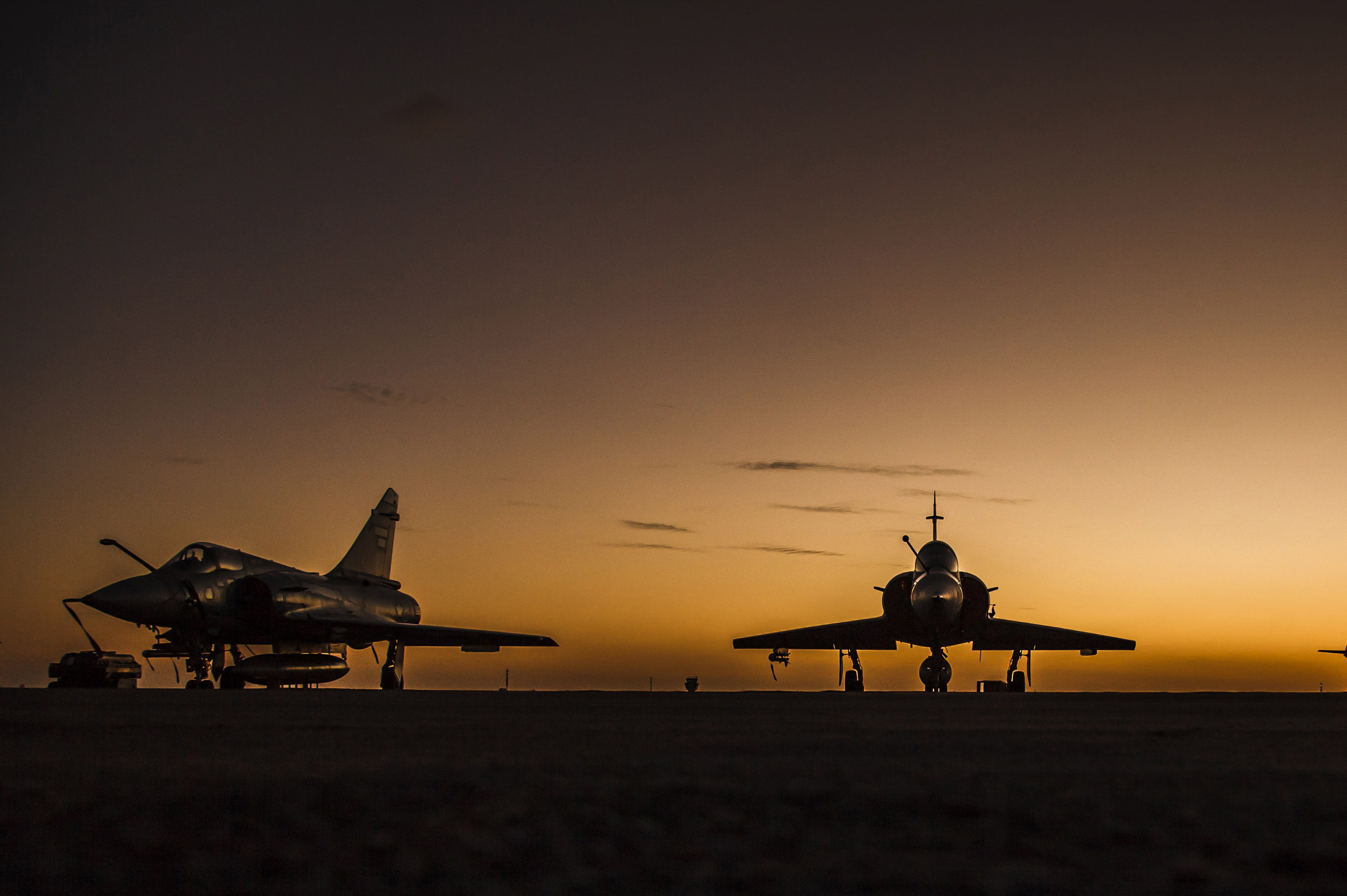 Dassault Mirage 2000 Jet Fighter Aircraft Warplane Sunset Silhouette 3500x2331