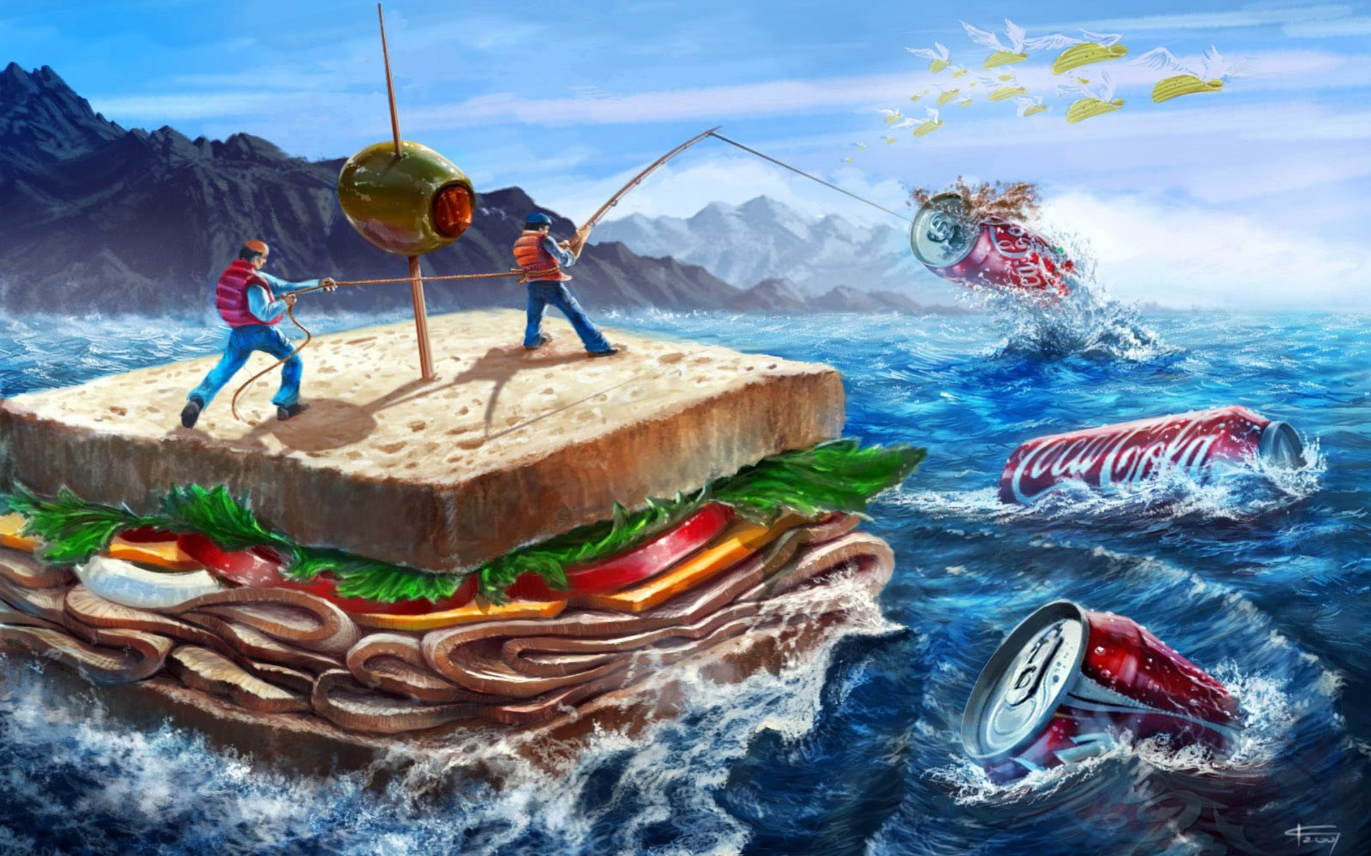 Food Coca Cola Sandwich Fishing Lunch Hellblazer 1920x1200