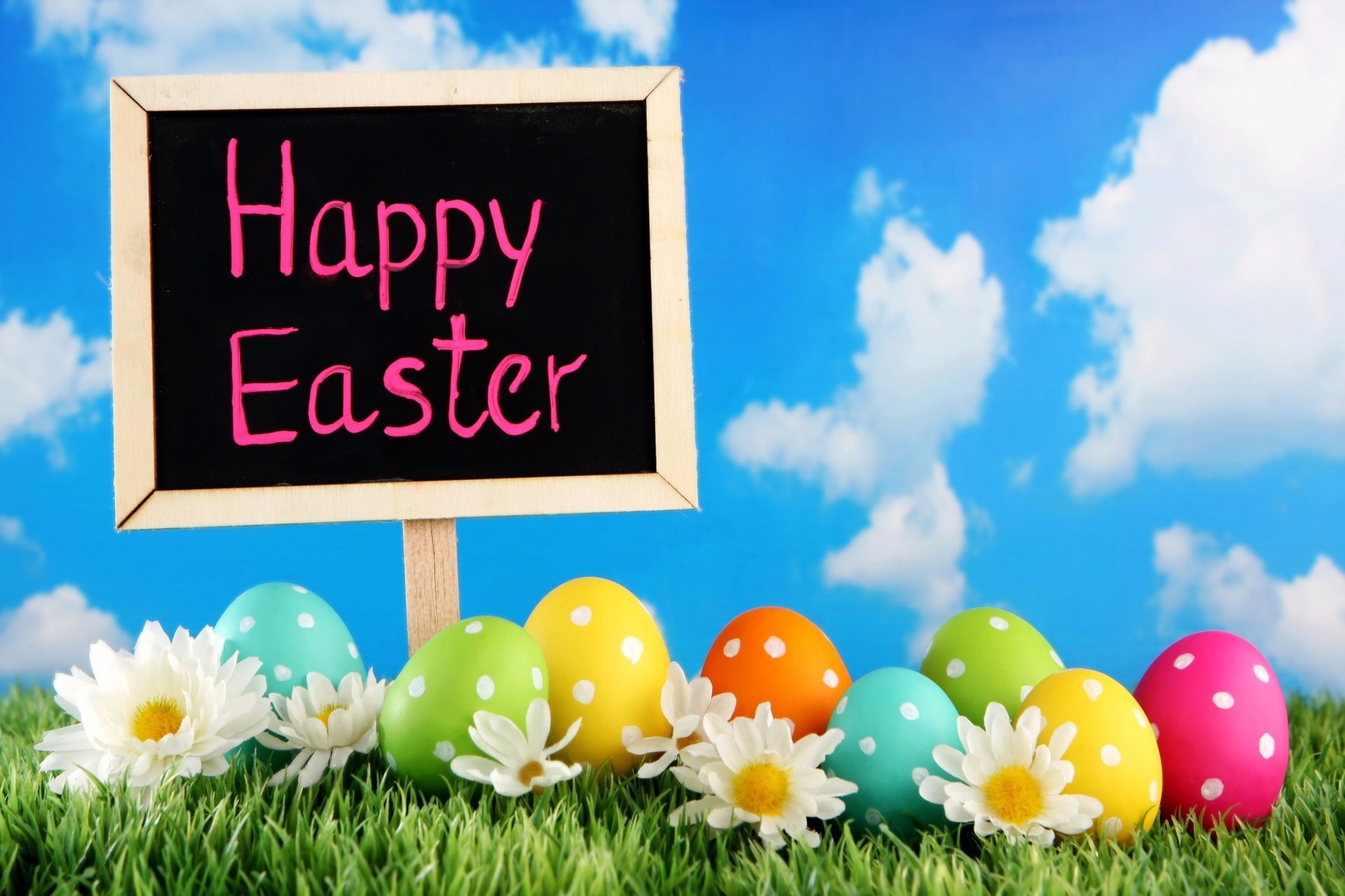 Holiday Easter Grass Sign Happy Easter Easter Egg Flower Colorful Spring 1920x1280