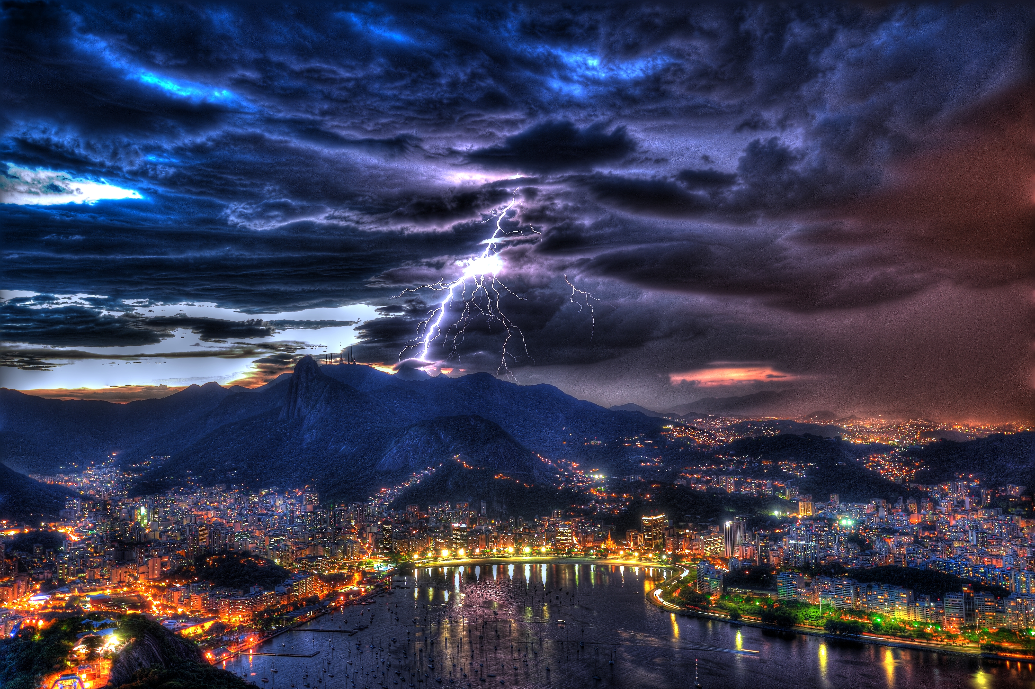 Rio De Janeiro Brazil Lightning Cloud Storm Mountain Bay 4256x2832