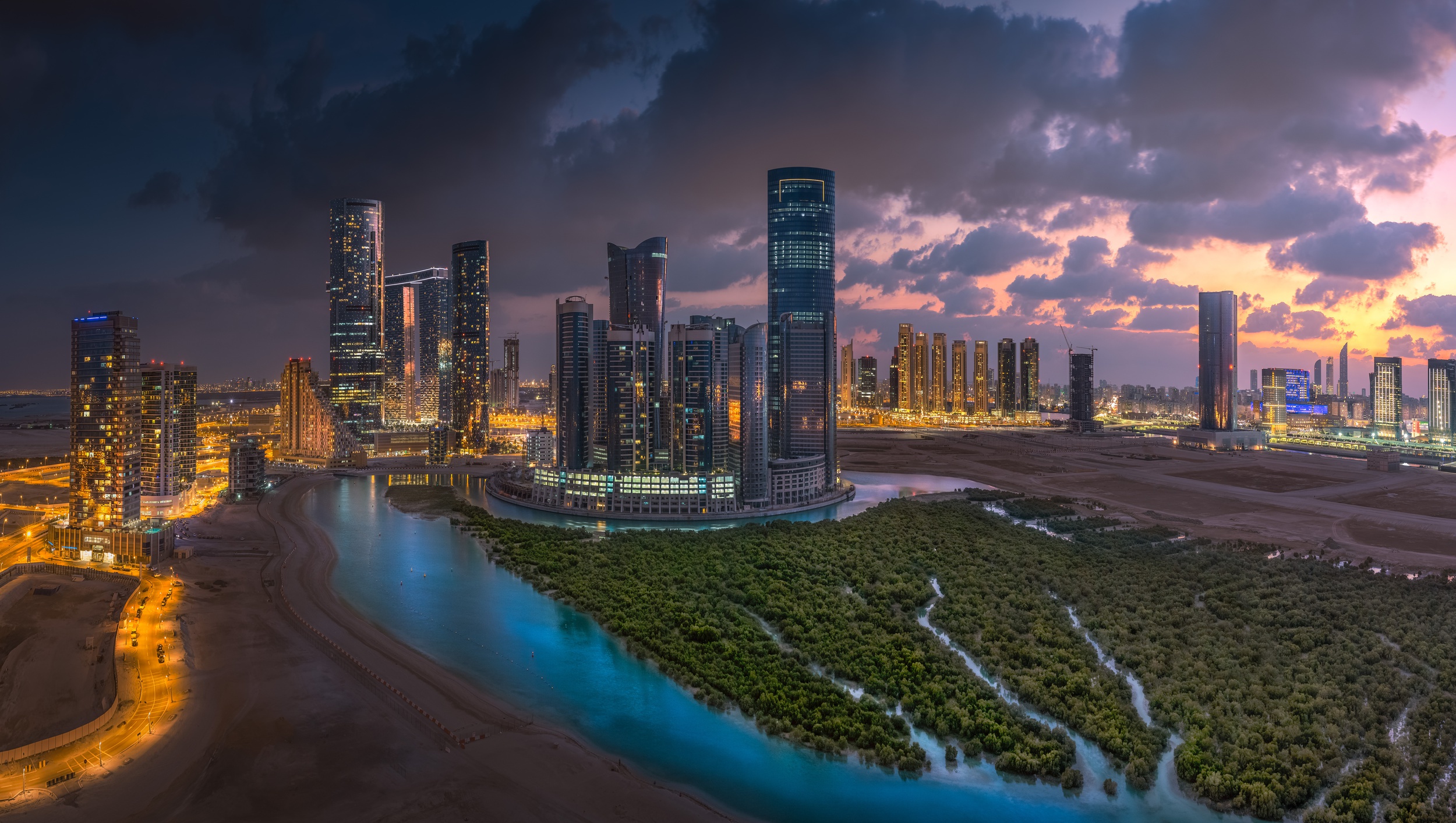 Abu Dhabi Building City Night Skyscraper United Arab Emirates 2500x1414