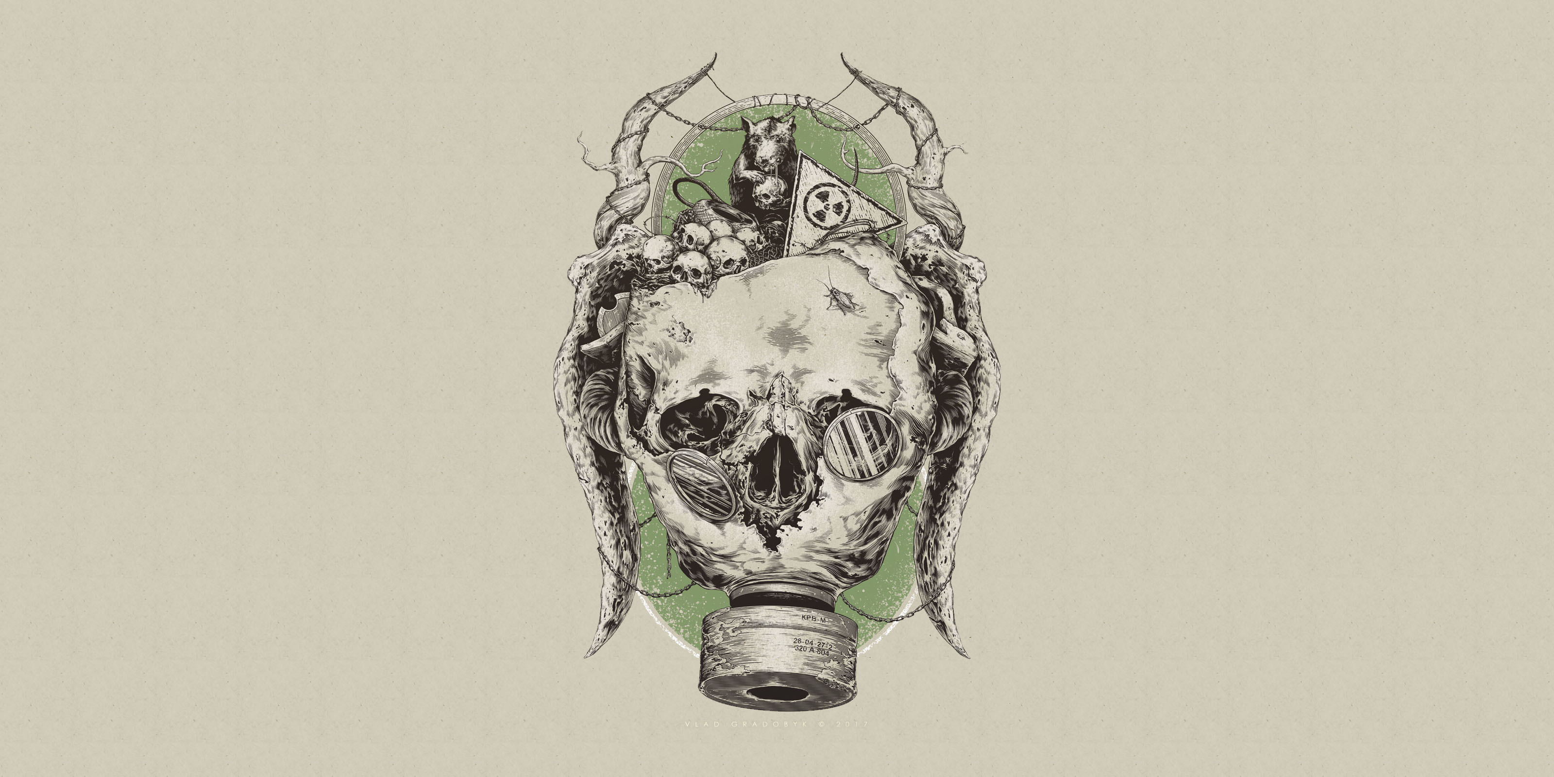 Skull Artwork Vlad Gradobyk Gas Masks Radioactive Death 3200x1600