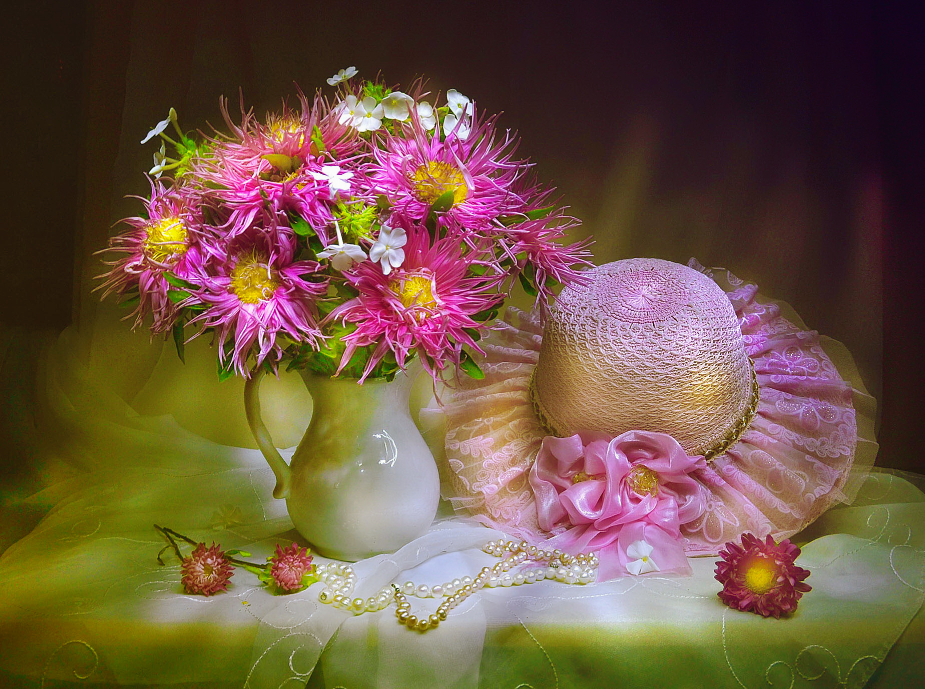 Pink Vase Still Life Hat Flower Pitcher Pearl Pink Flower 1848x1377