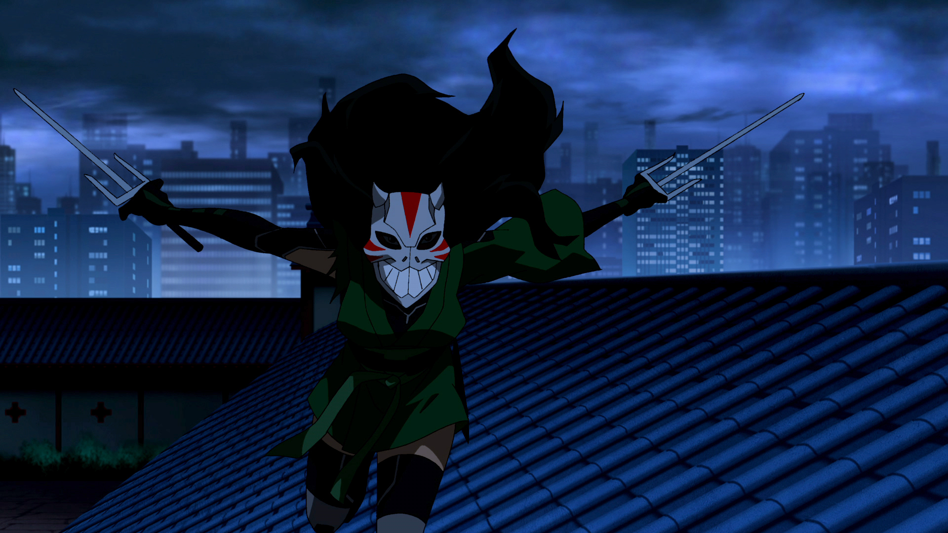 Cheshire DC Comics DC Comics Girl Night Rooftop Weapon Mask Long Hair Young Justice Thigh Boots Belt 1920x1080