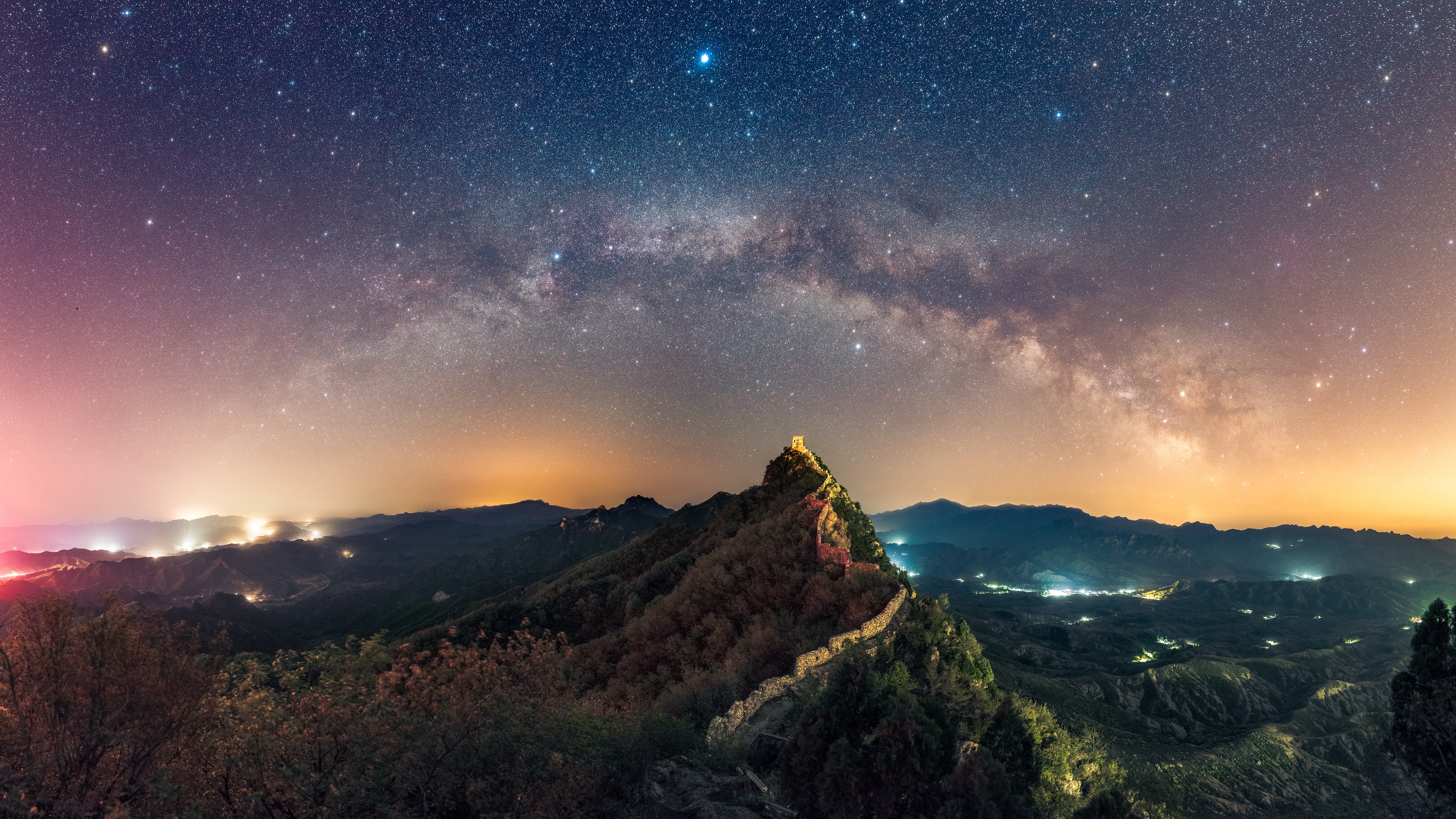 Landscape Nature Night Panorama Sky Starry Sky Stars 3840x2160