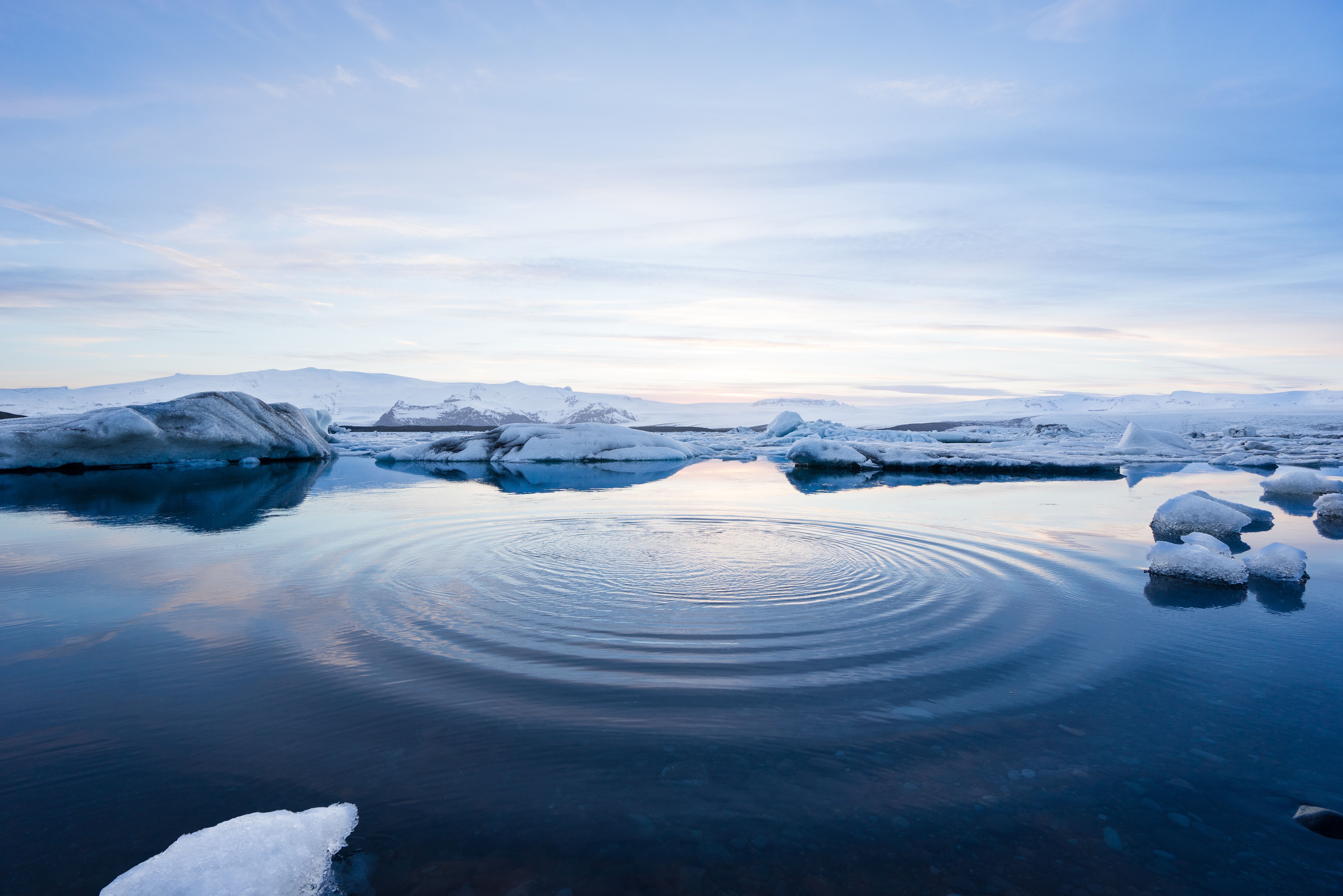 Nature Landscape Water Ripples Ice Mountains Sky Clouds Iceland 7284x4861