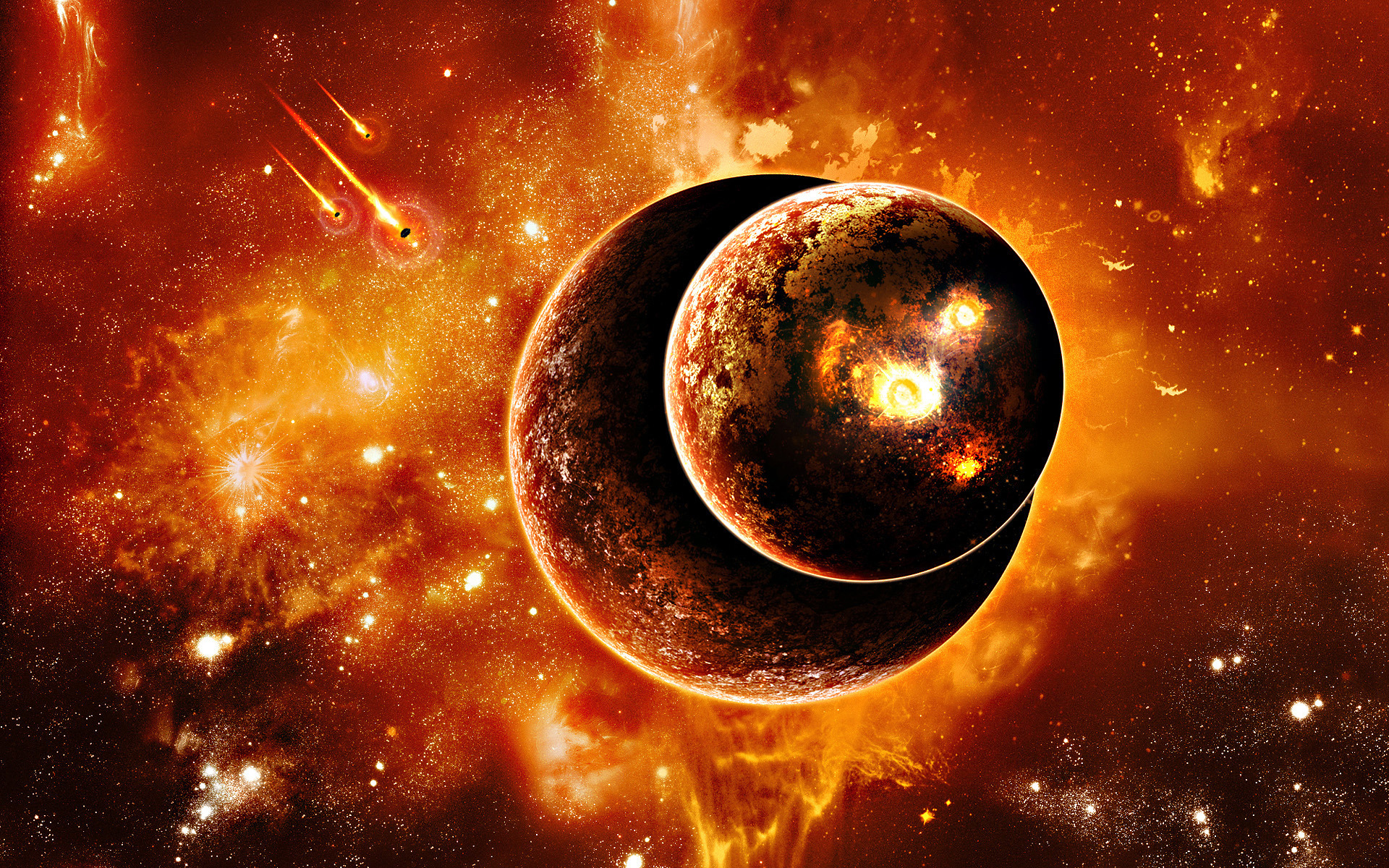 Sci Fi Space Apocalypse Planet Asteroid Yellow Orange Color 1920x1200
