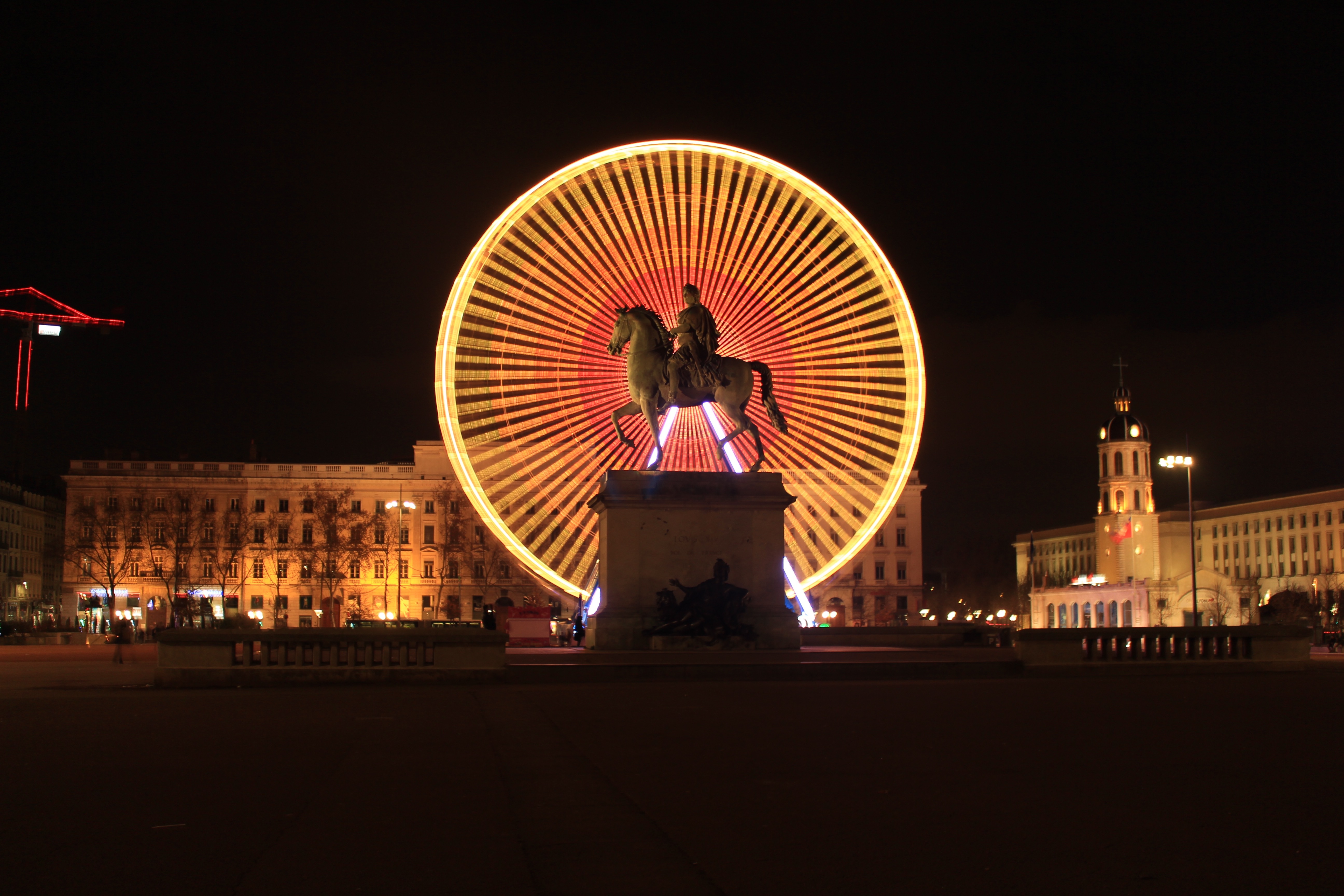 Ferris Wheel Statue France Building Lyon Night Light 5184x3456