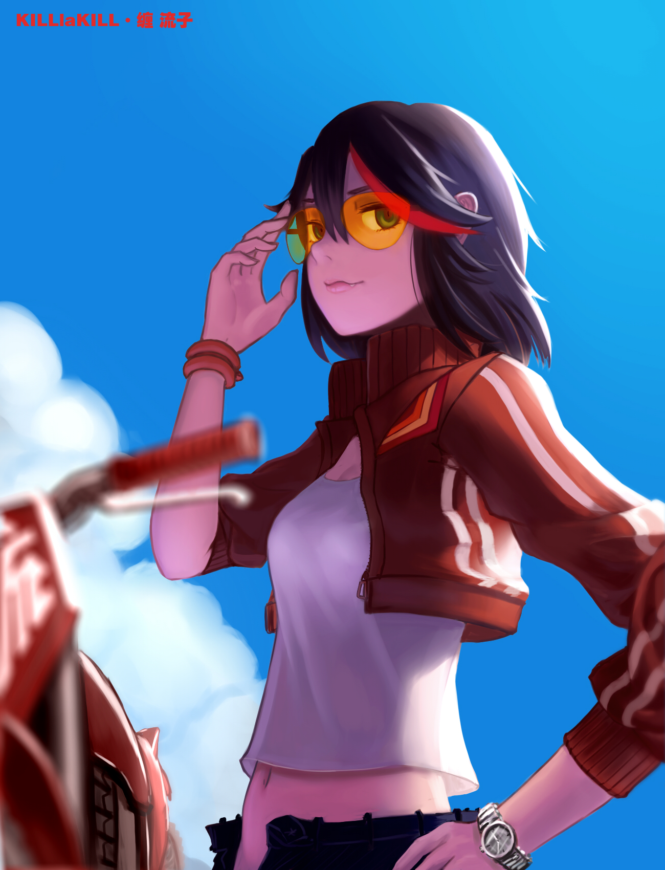 Kill La Kill Anime Girls Red Jackets Women With Glasses Motorcycle Short Hair Multi Colored Hair Cle 1300x1700