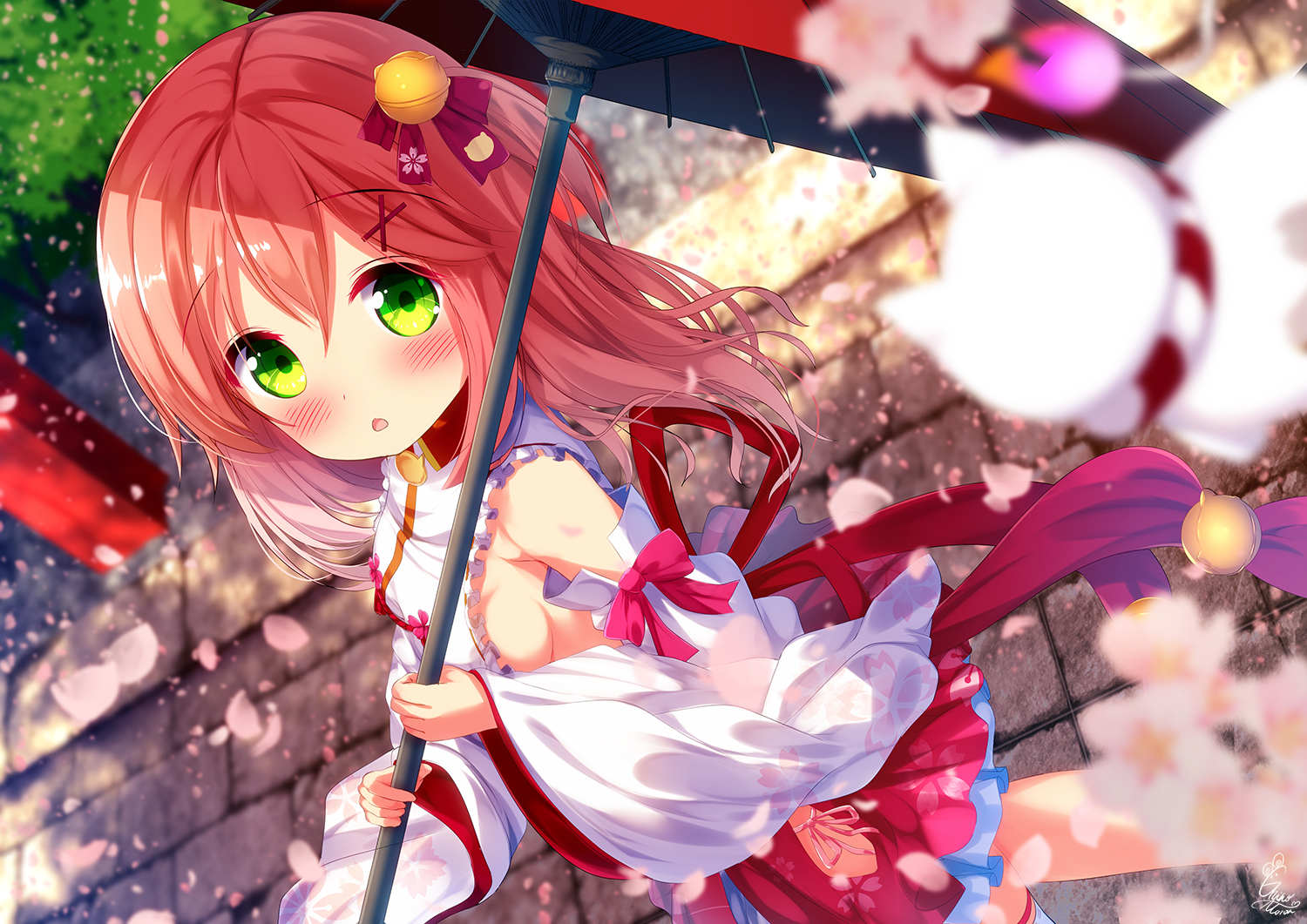 Hololive Readhead Green Eyes Blush Japanese Clothes Umbrella Virtual Youtuber Sakura Miko Anime 1500x1061