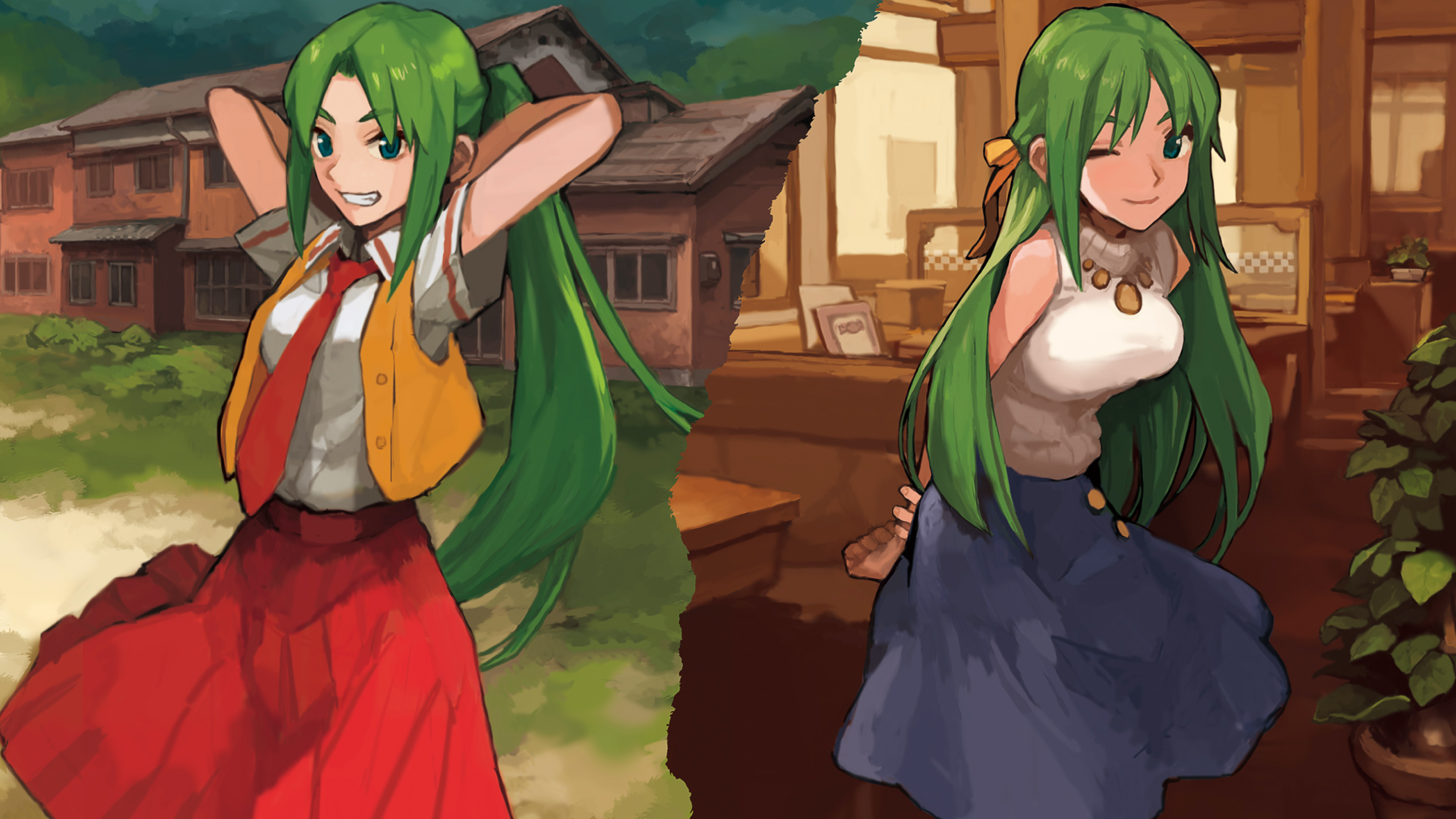 Anime Green Hair Higurashi When They Cry Sonozaki Mion Sonozaki Shion Twins When They Cry 2560x1440