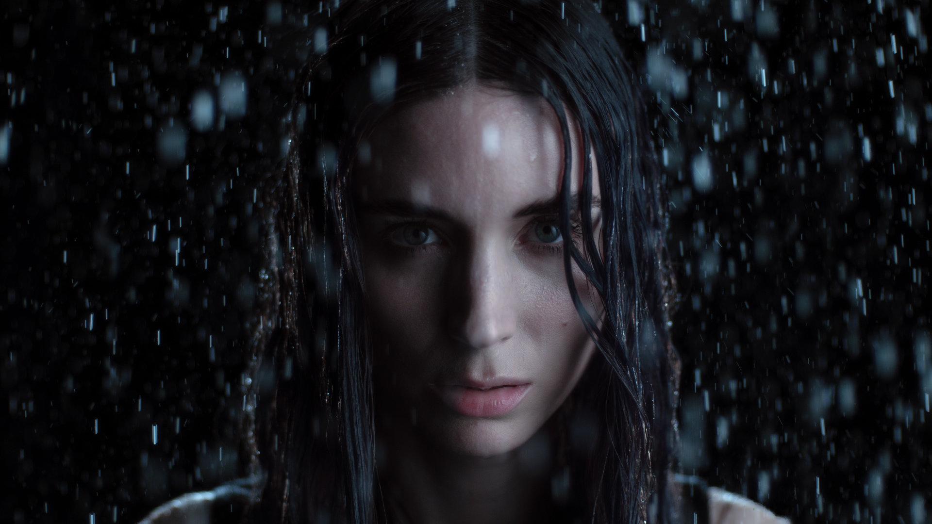 Rooney Mara Actress Brunette Green Eyes American Face Rain 1920x1080