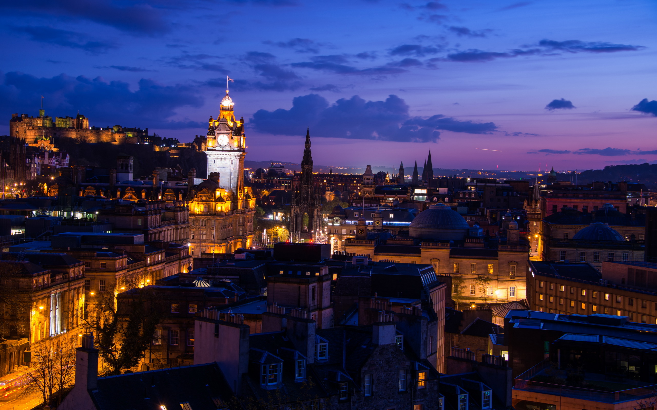 Edinburgh Night Light Scotland City Cityscape 2560x1600