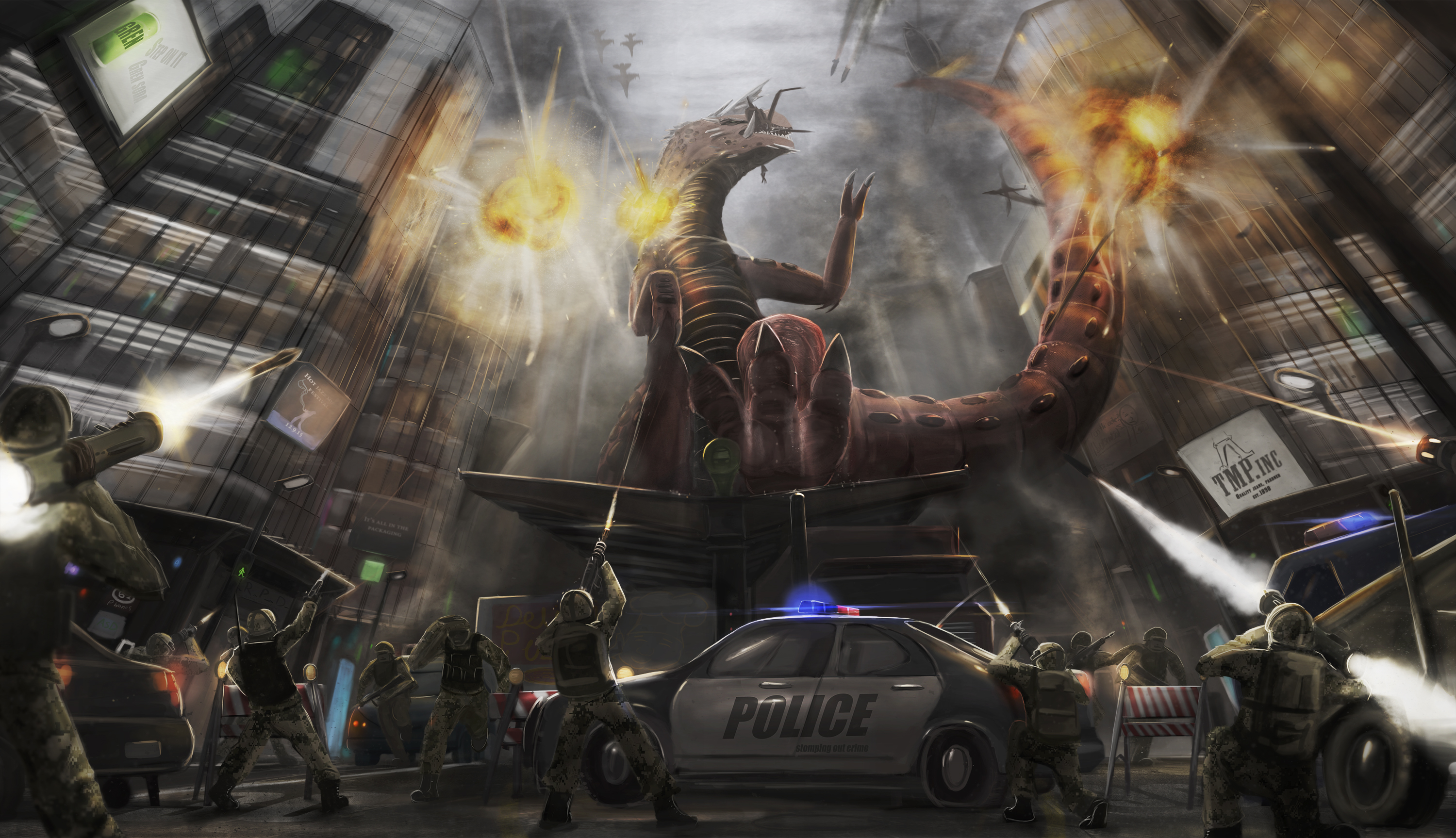 Godzilla Soldier Battle Lizard City Giant Kaiju Rampage 3000x1727