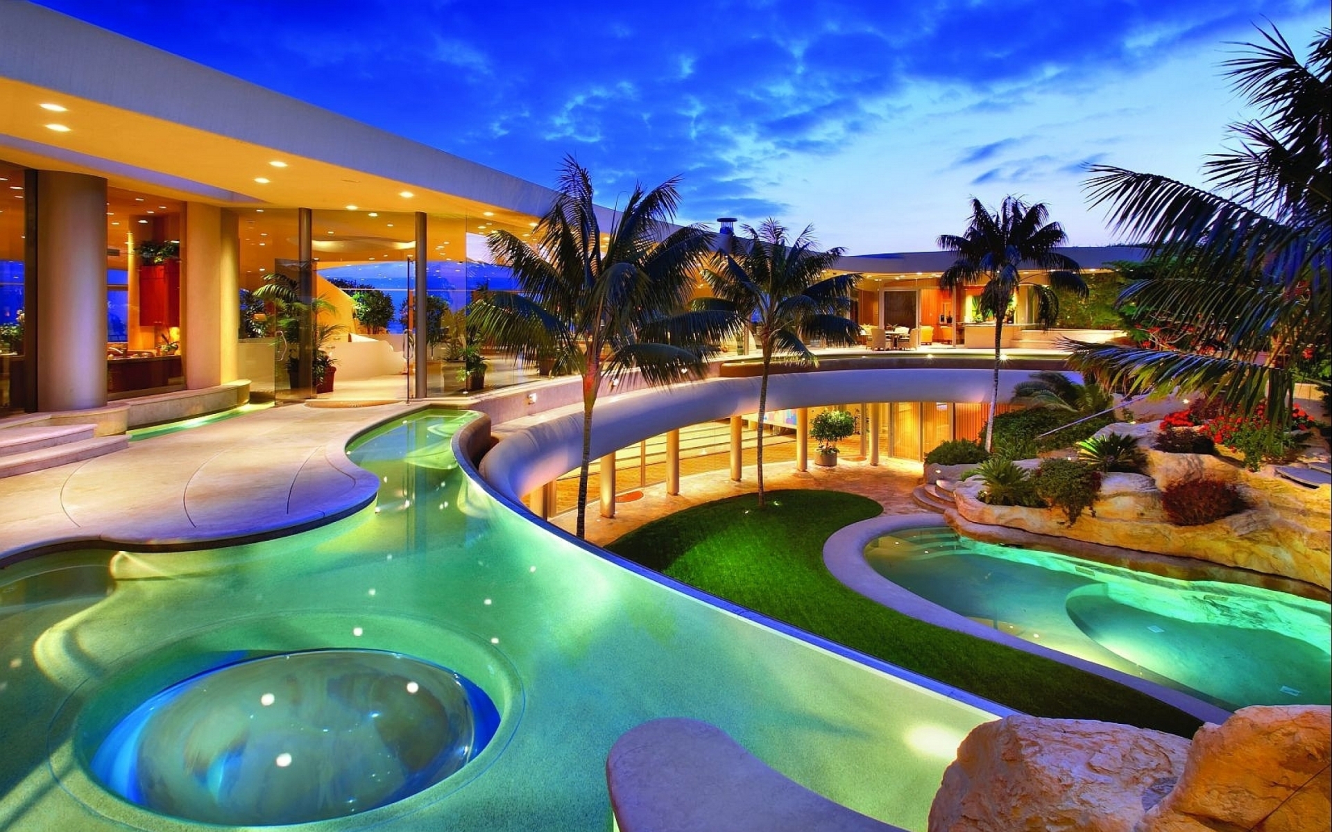 Building House Pool Man Made Resort Beach Tropical Luxury Palm Tree 1920x1200