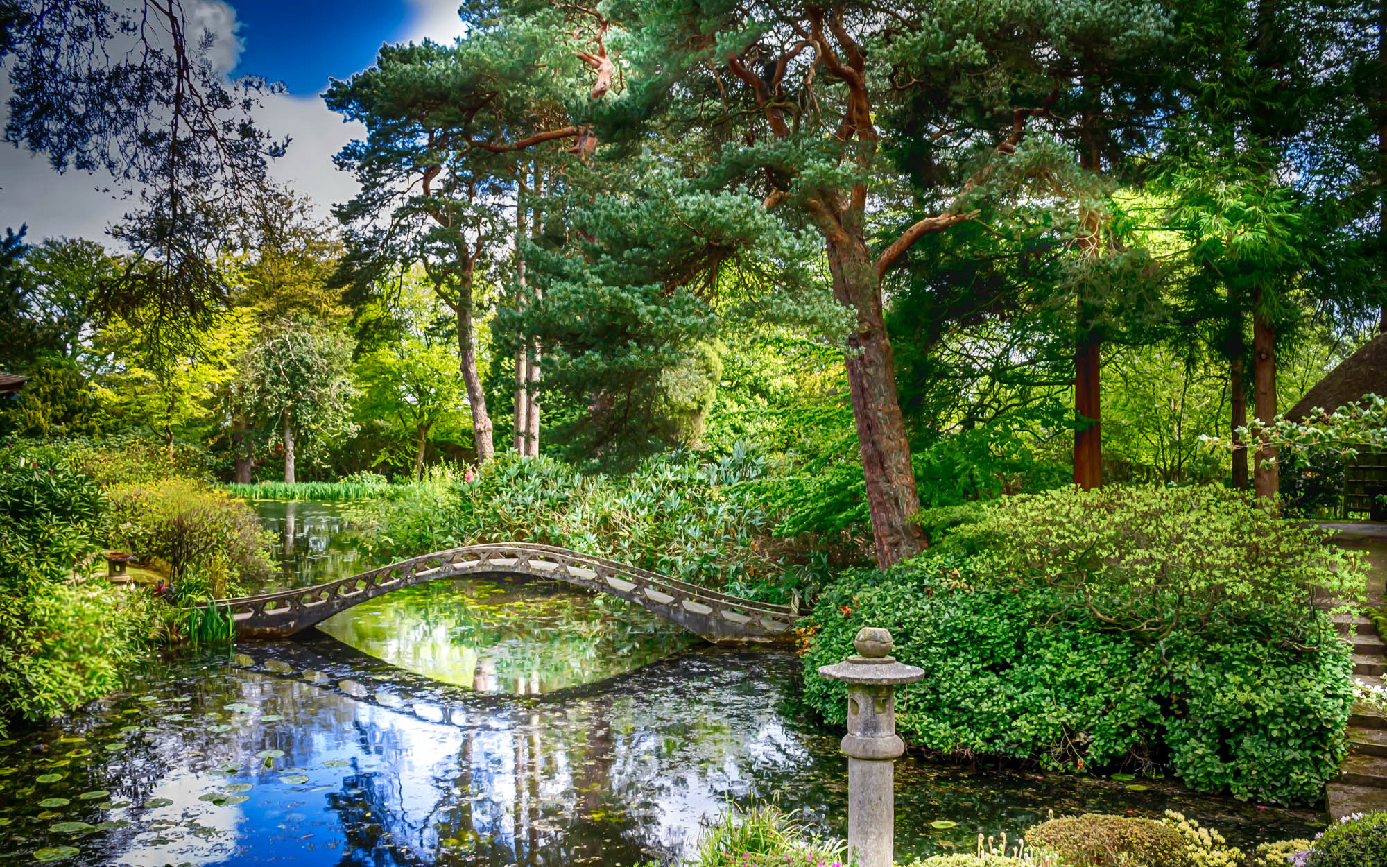 Bridge England Park Pond Reflection Shrub Tree 2000x1250