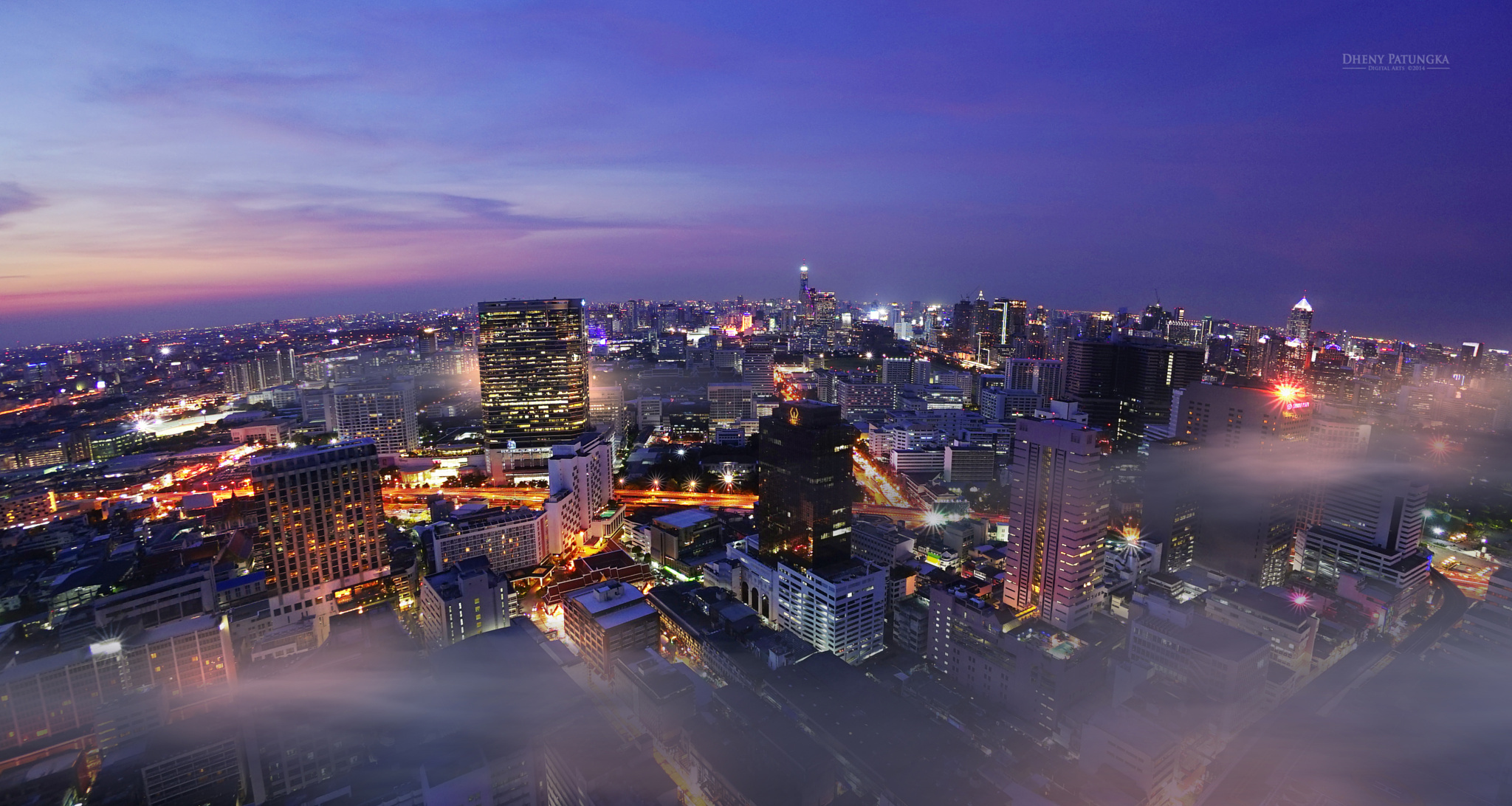 Bangkok City Cityscape Light Night Thailand 2048x1092