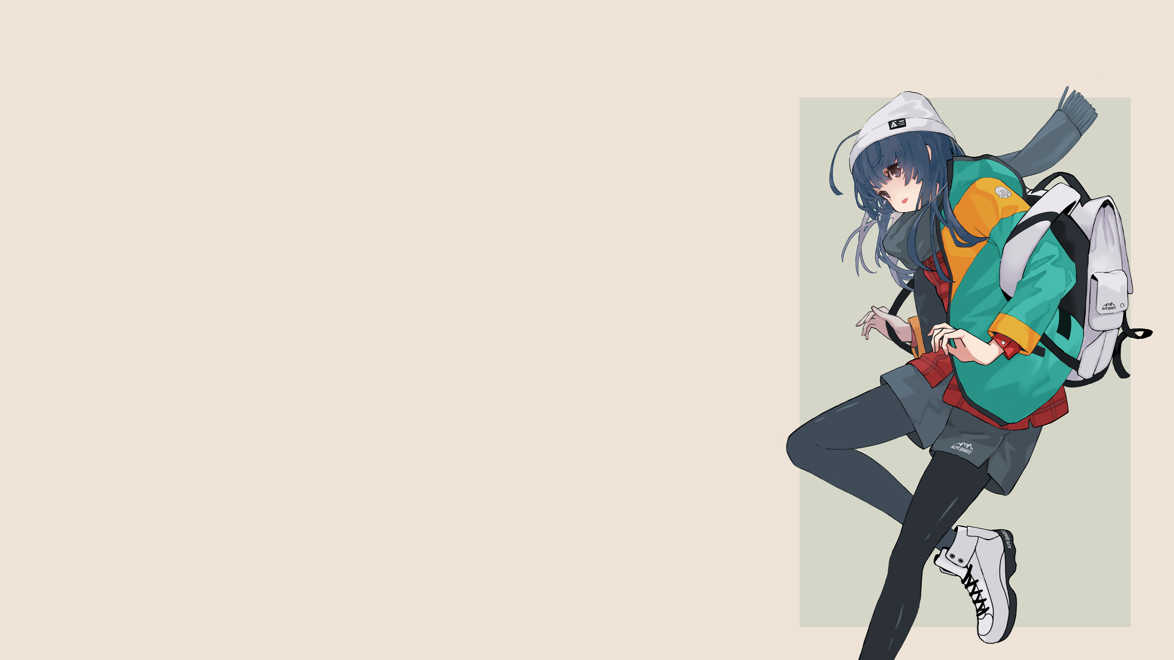 Yuru Camp Rin Shima Long Hair Brown Background Anime Anime Girls Scarf Sneakers 3840x2160