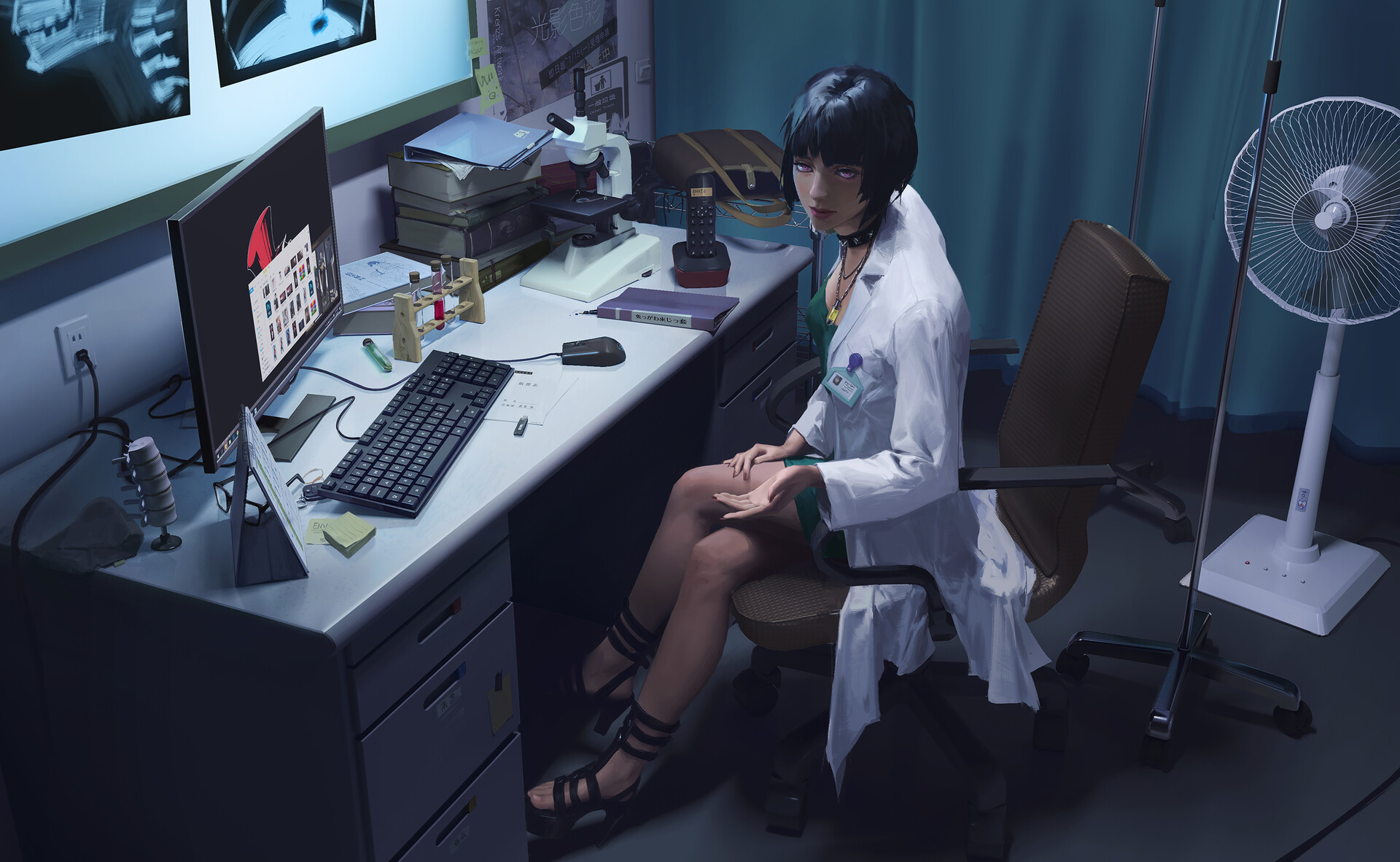 Persona 5 Video Games Office White Clothing Sitting Desk Short Hair Computer Keyboards Computer Mous 1920x1182